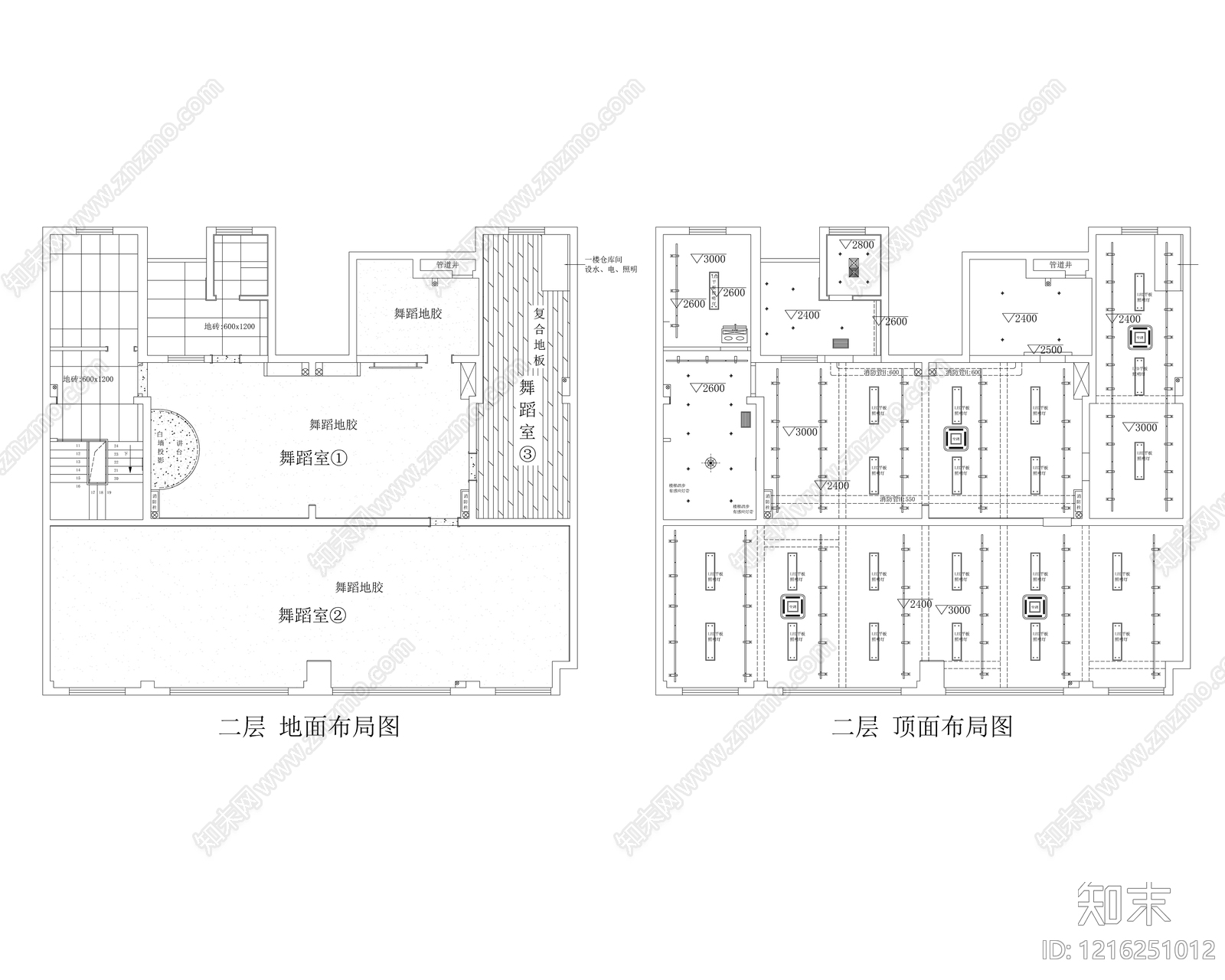 现代舞蹈室cad施工图下载【ID:1216251012】