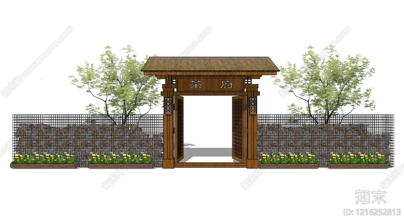 新中式入口大门SU模型下载【ID:1216252813】