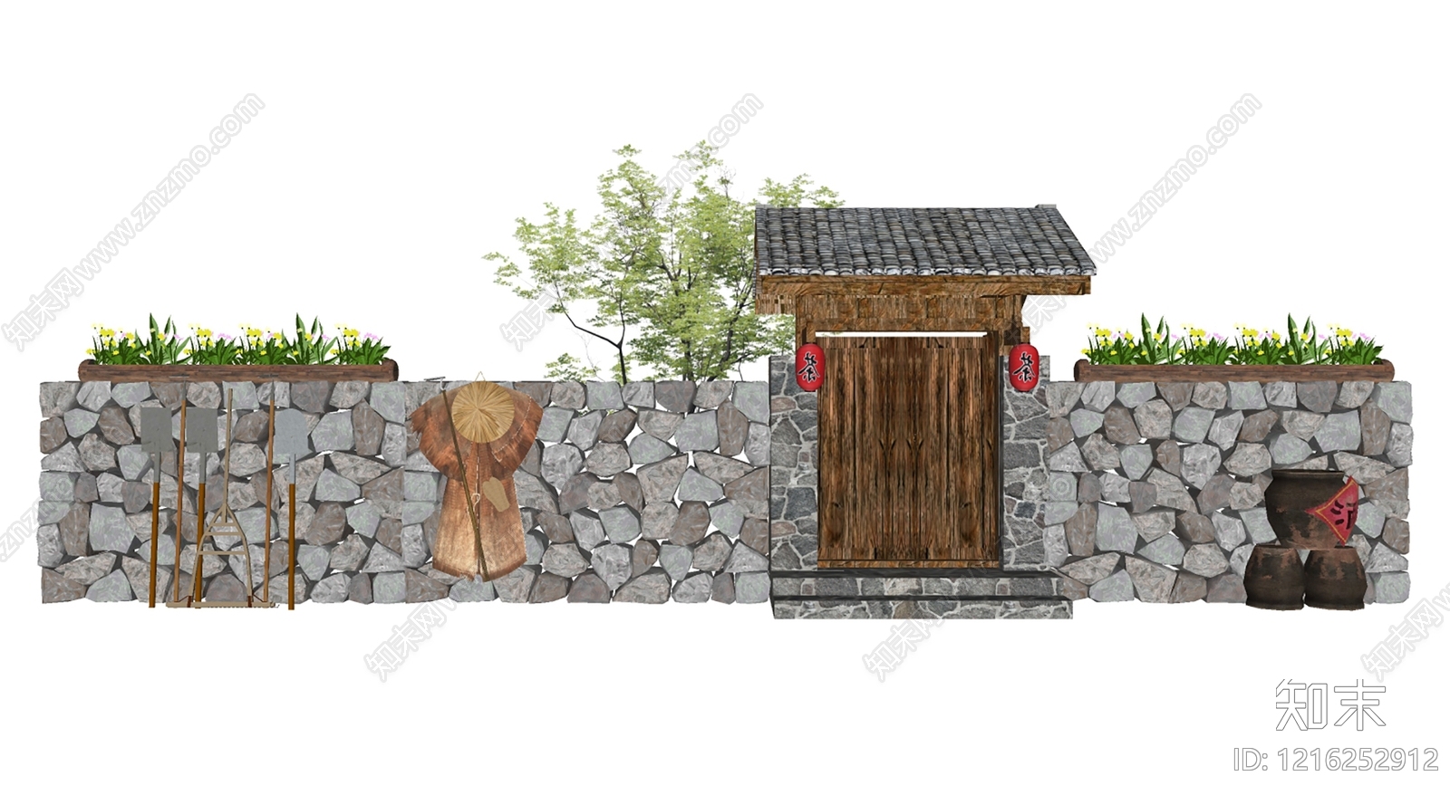 新中式景墙SU模型下载【ID:1216252912】