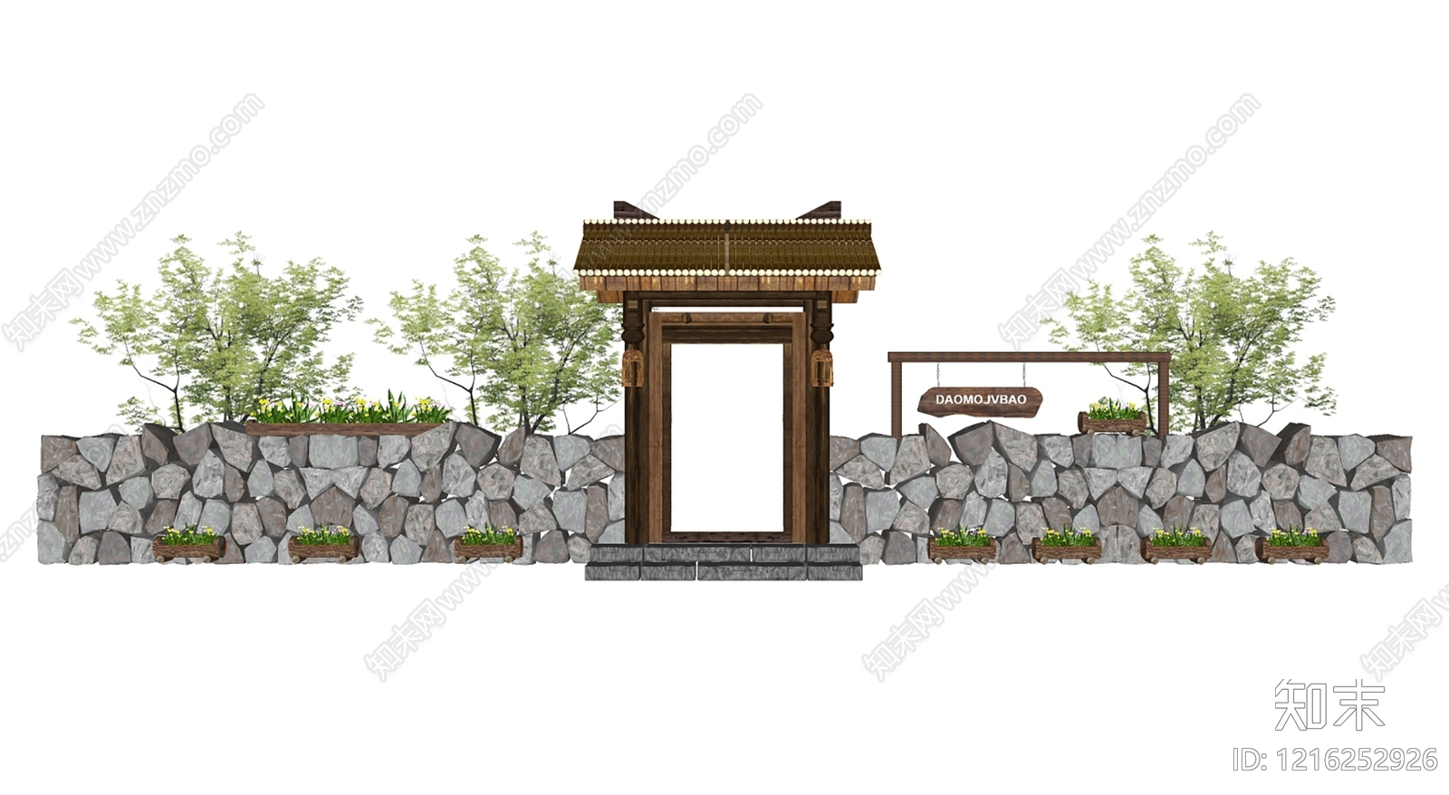 新中式入口大门SU模型下载【ID:1216252926】