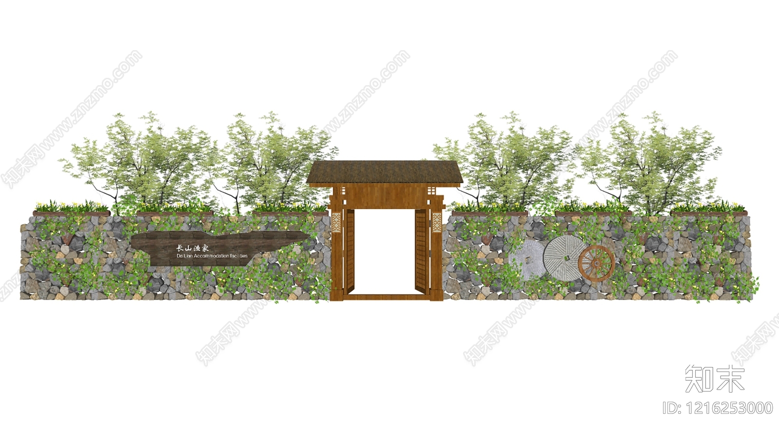 新中式入口大门SU模型下载【ID:1216253000】