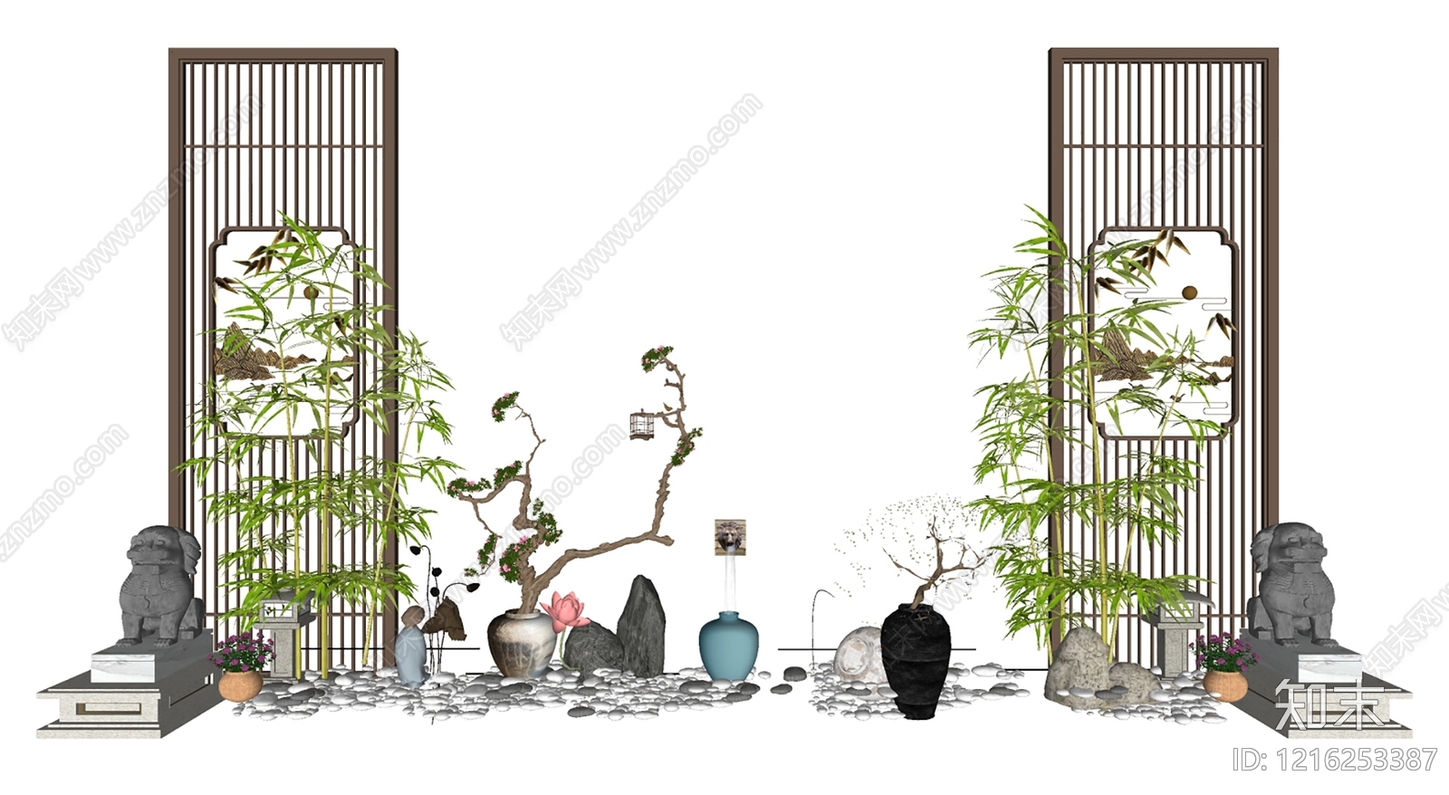 新中式庭院小品SU模型下载【ID:1216253387】