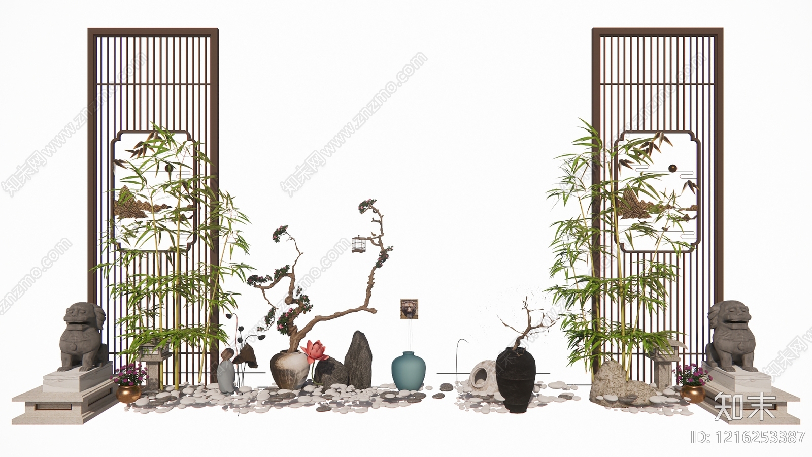 新中式庭院小品SU模型下载【ID:1216253387】