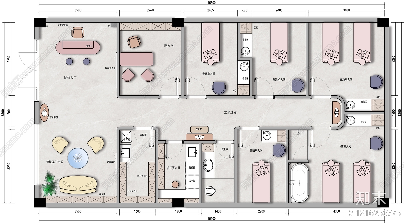 现代法式美容院施工图下载【ID:1216256775】