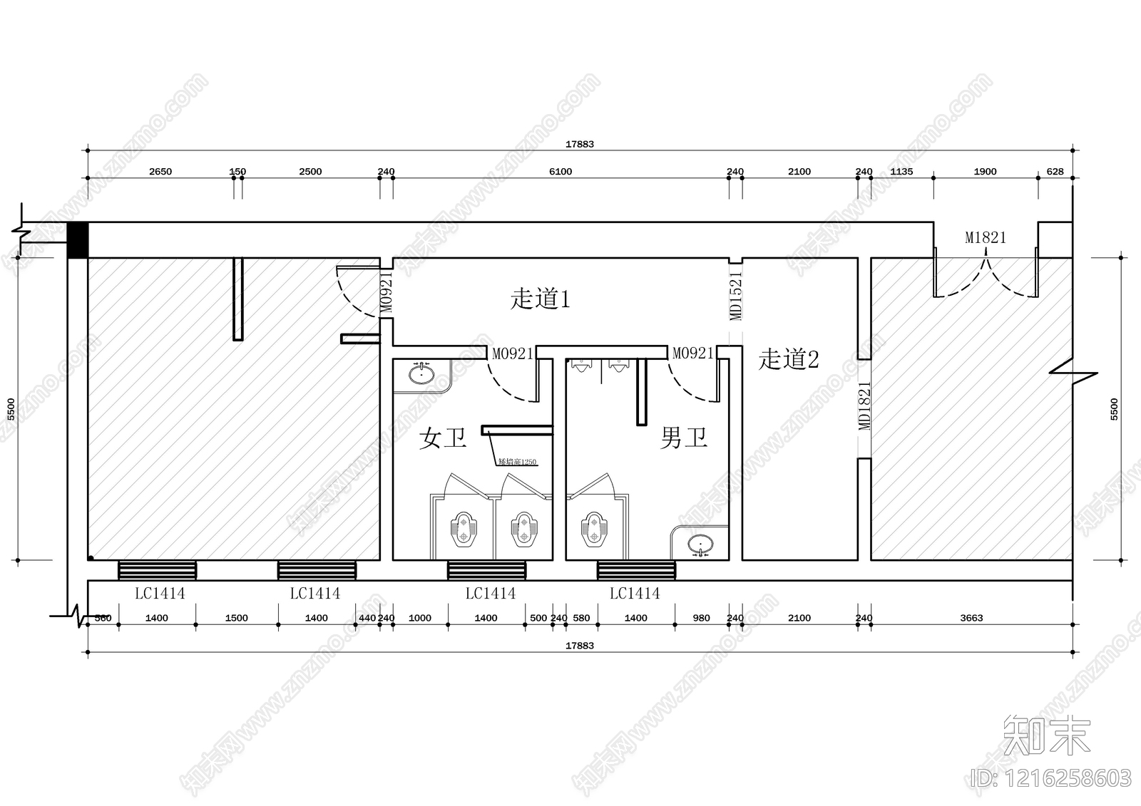 现代公共卫生间施工图下载【ID:1216258603】