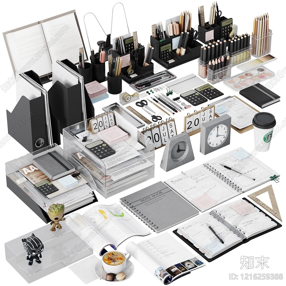 现代简约办公用品3D模型下载【ID:1216259388】