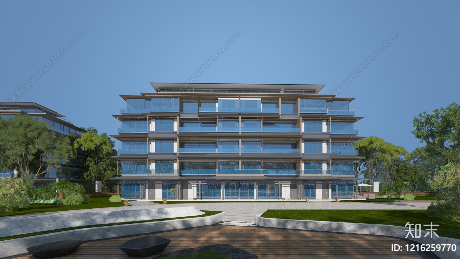 现代主义多层住宅楼3D模型下载【ID:1216259770】