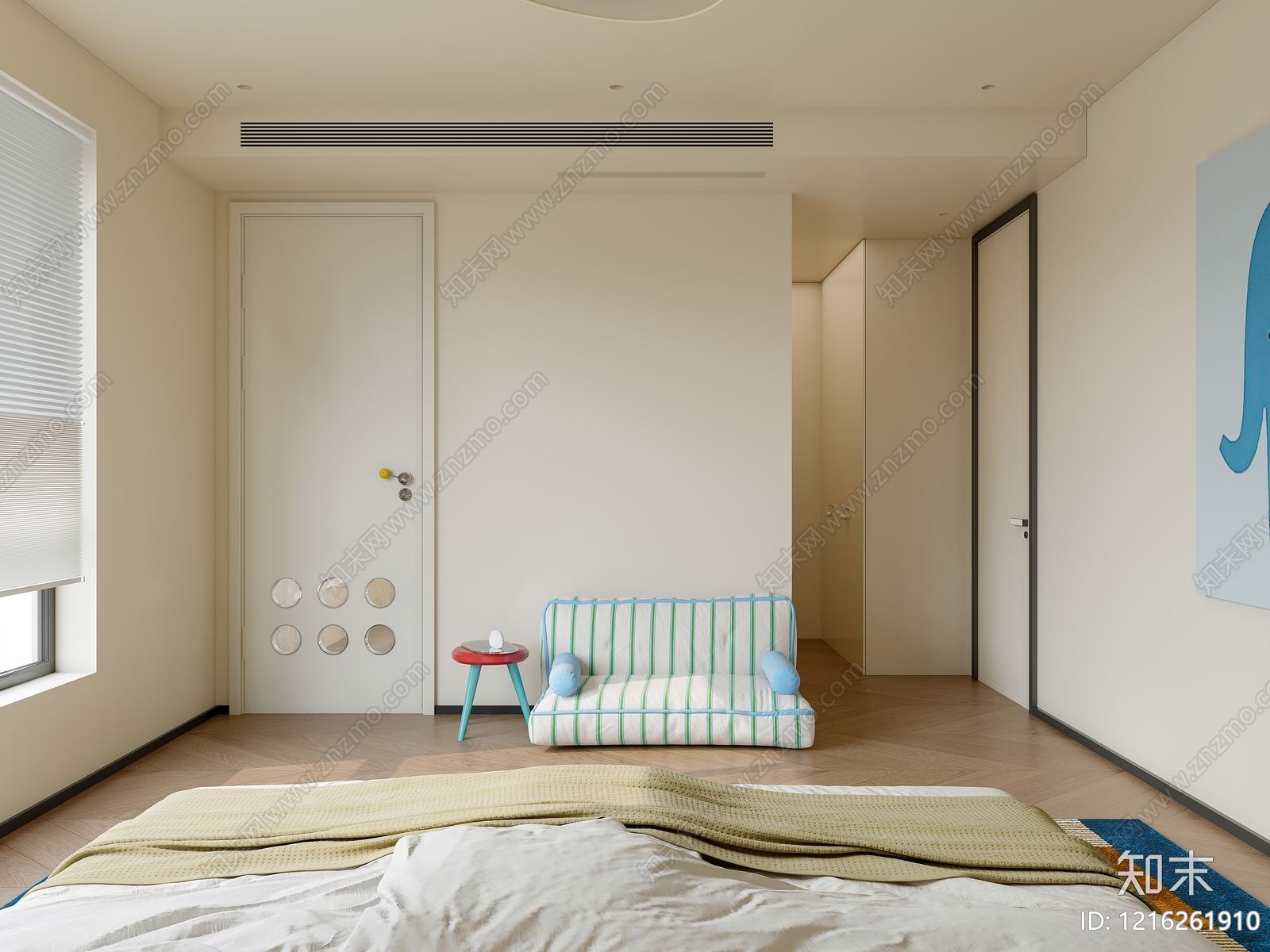 奶油风男孩房3D模型下载【ID:1216261910】