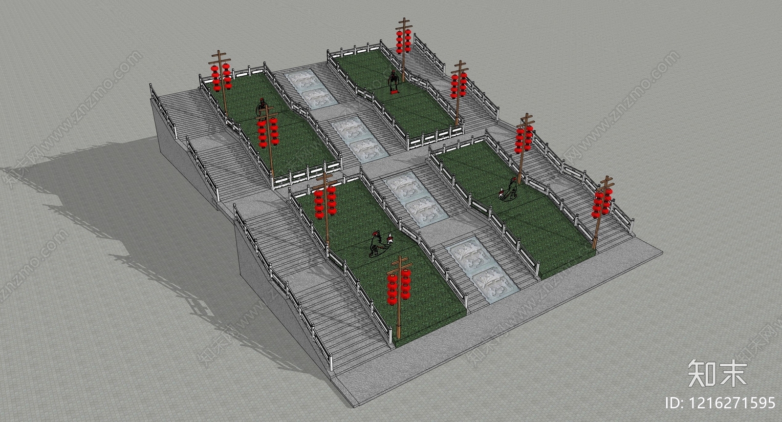 新中式台阶景观SU模型下载【ID:1216271595】