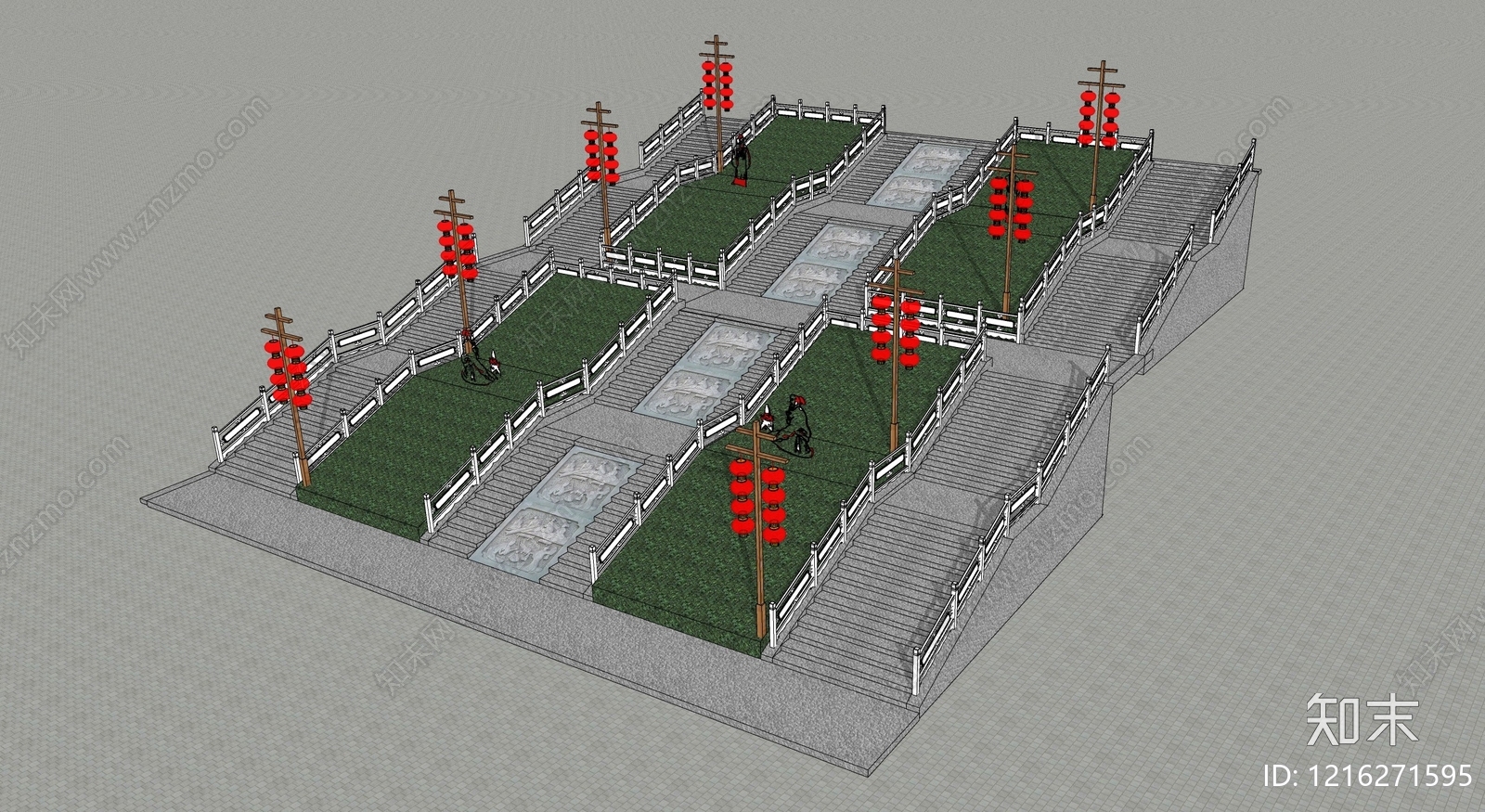 新中式台阶景观SU模型下载【ID:1216271595】