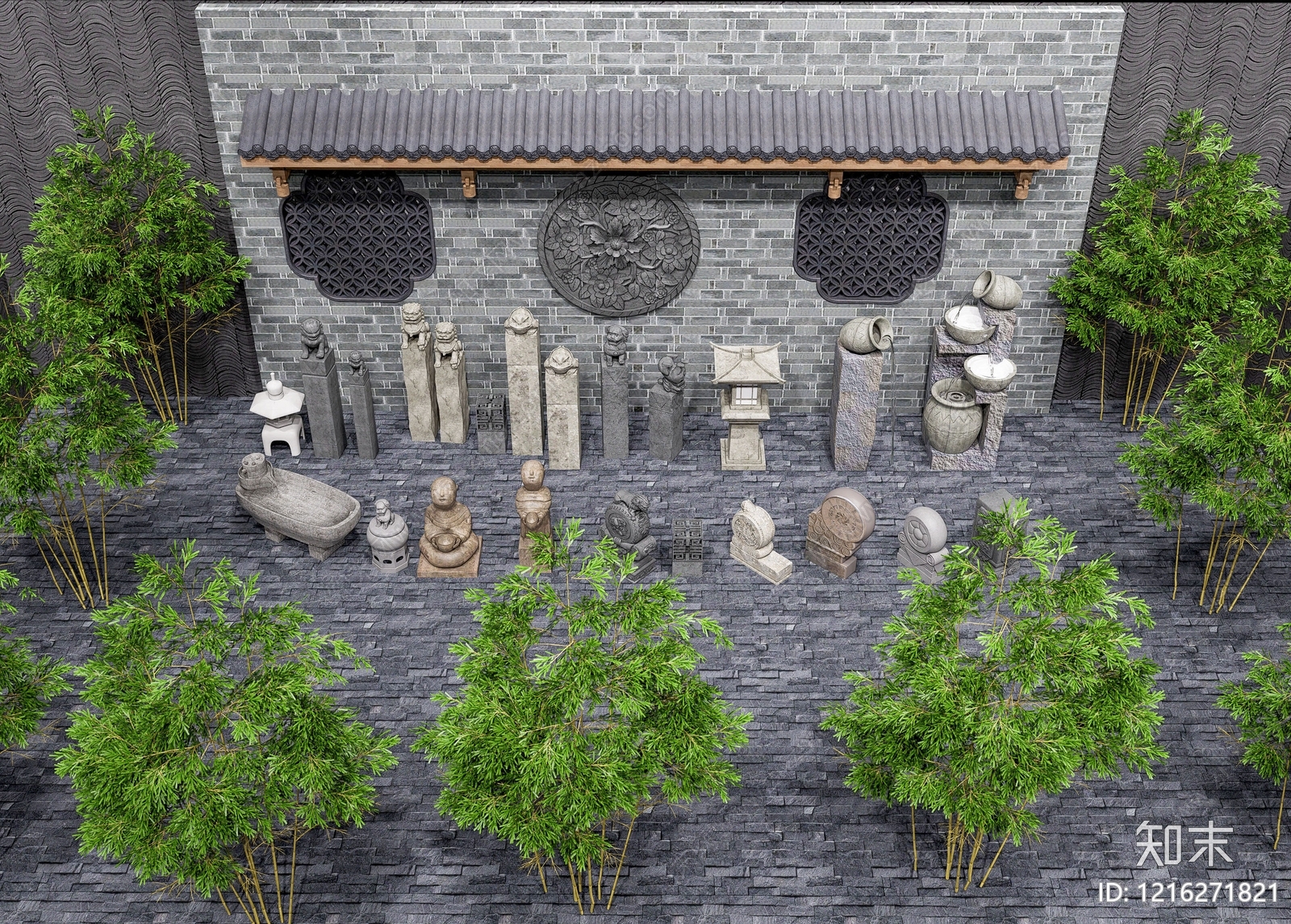 新中式景观石头3D模型渲染效果图