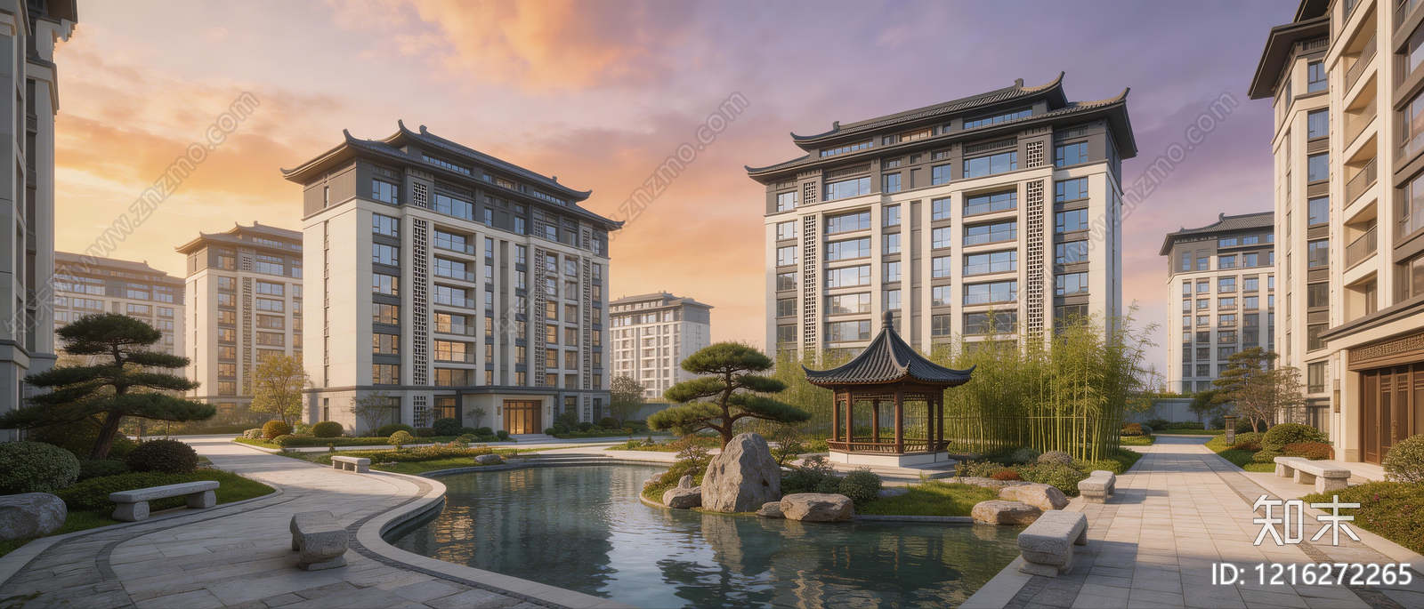新中式小区HDR贴图下载【ID:1216272265】