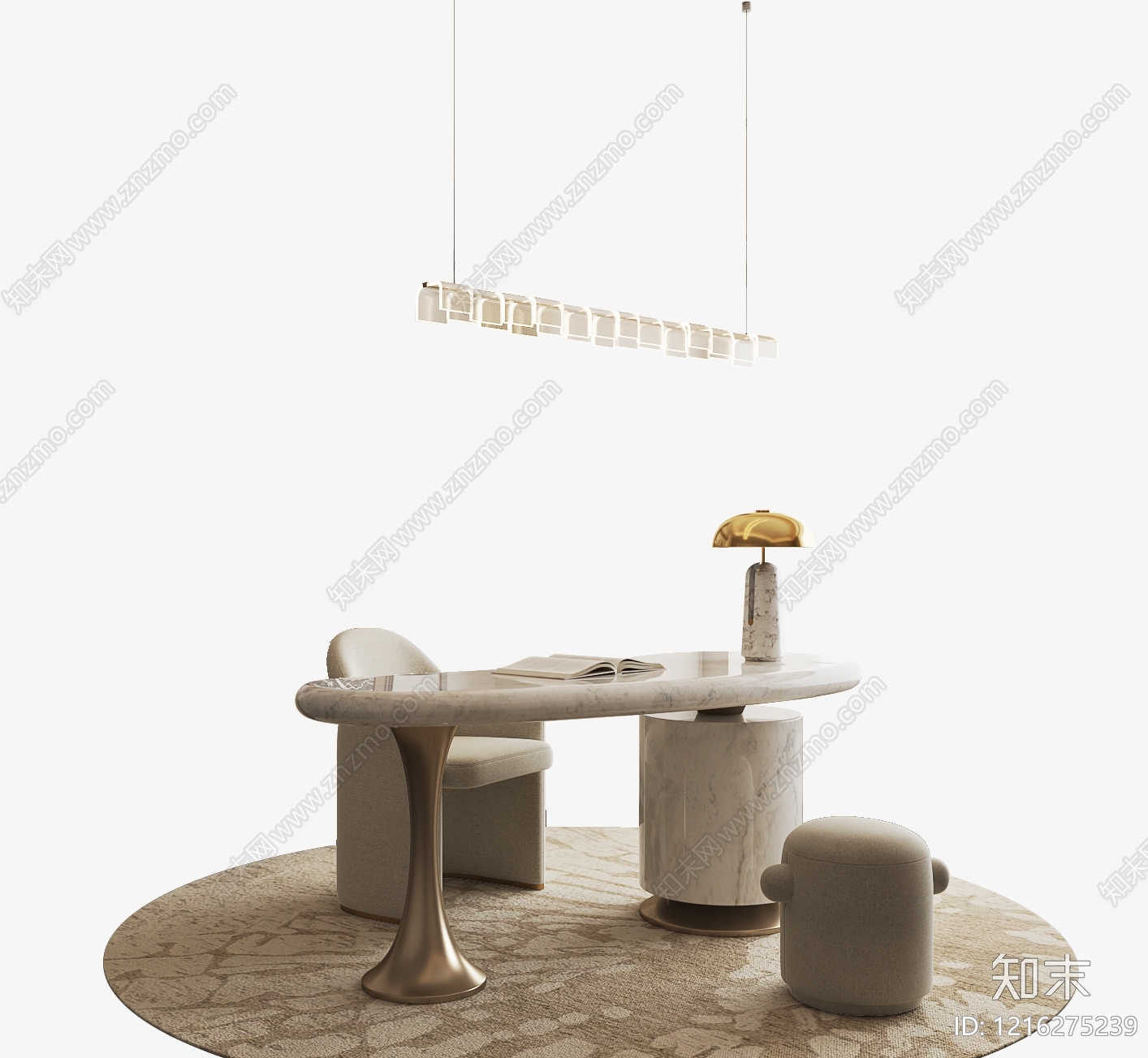 奶油风书桌3D模型下载【ID:1216275239】