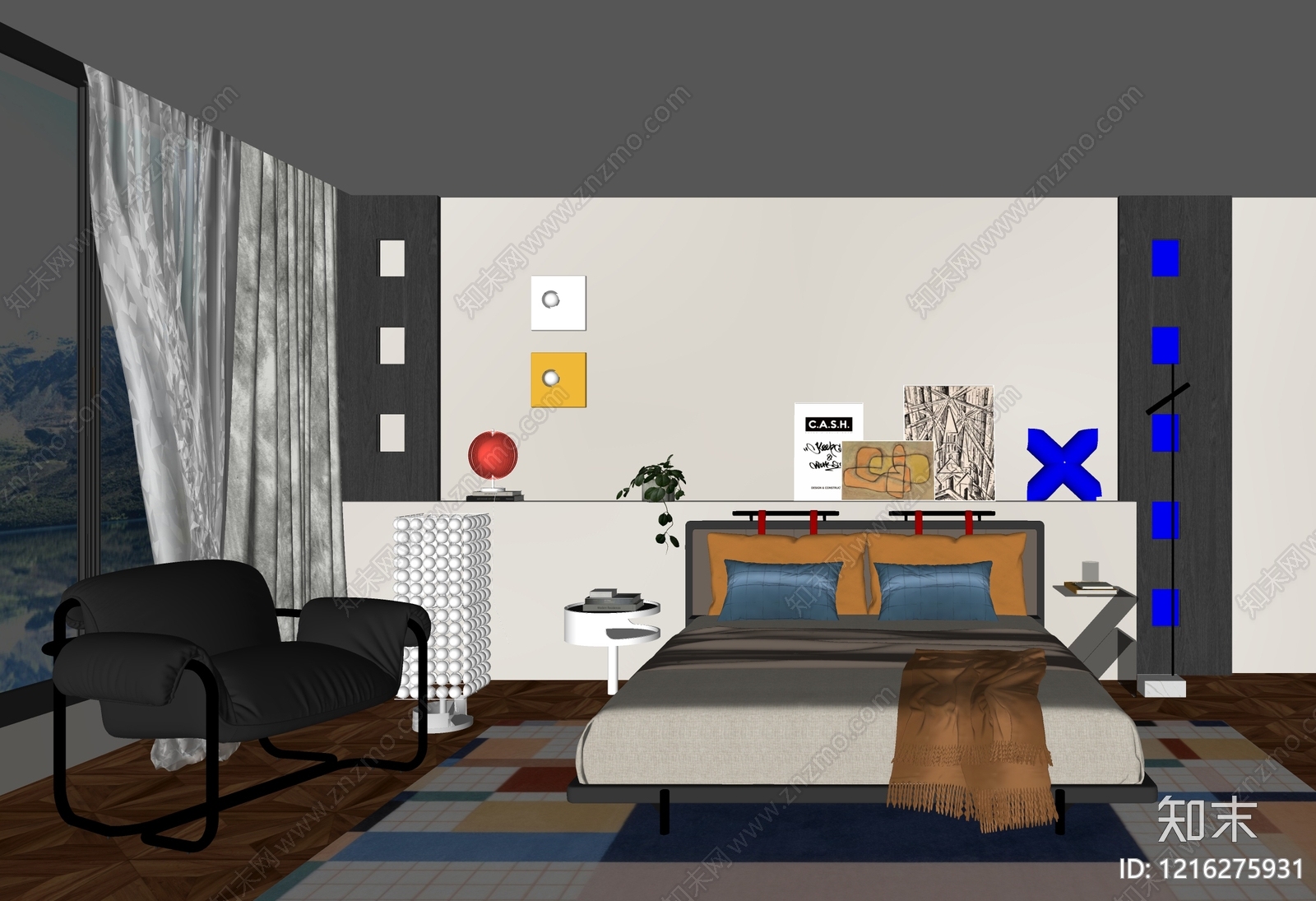 现代艺术风主卧SU模型下载【ID:1216275931】