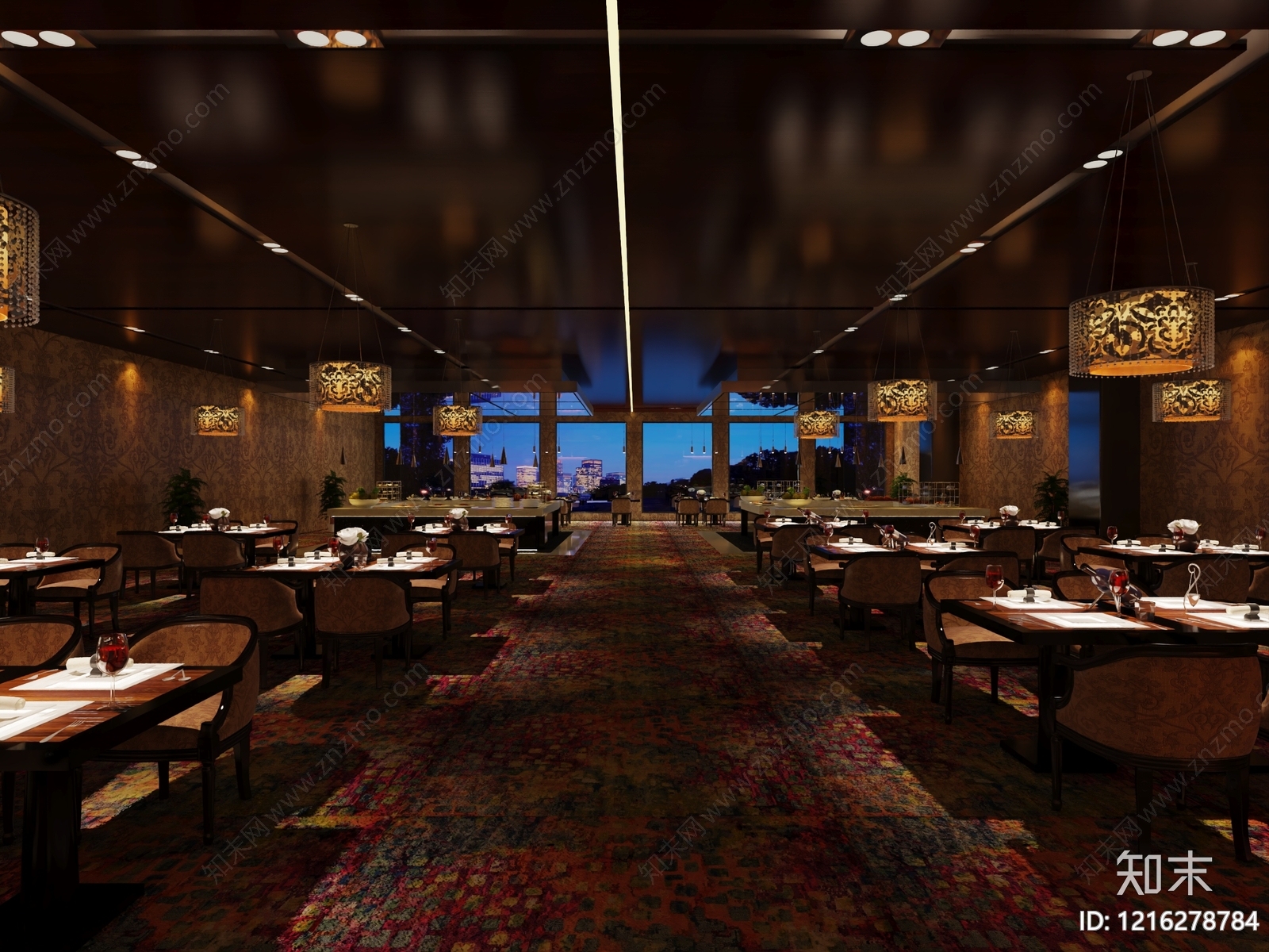 新中式酒店餐厅3D模型下载【ID:1216278784】