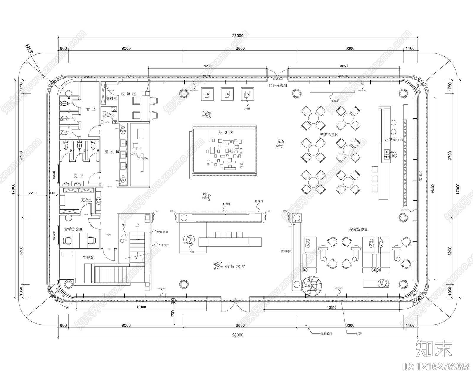 现代售楼处cad施工图下载【ID:1216278983】