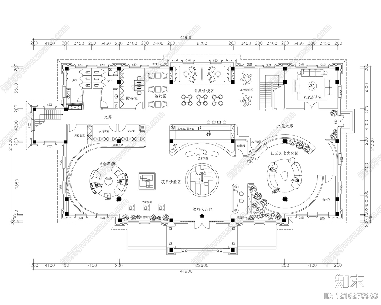 现代售楼处cad施工图下载【ID:1216278983】