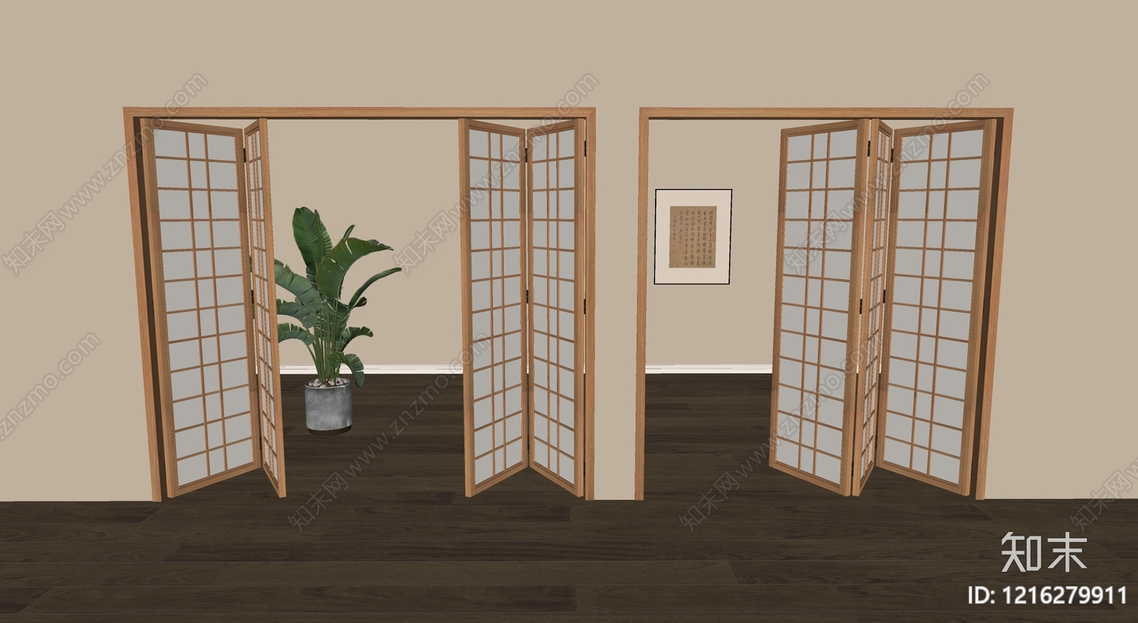 日式折叠门SU模型下载【ID:1216279911】