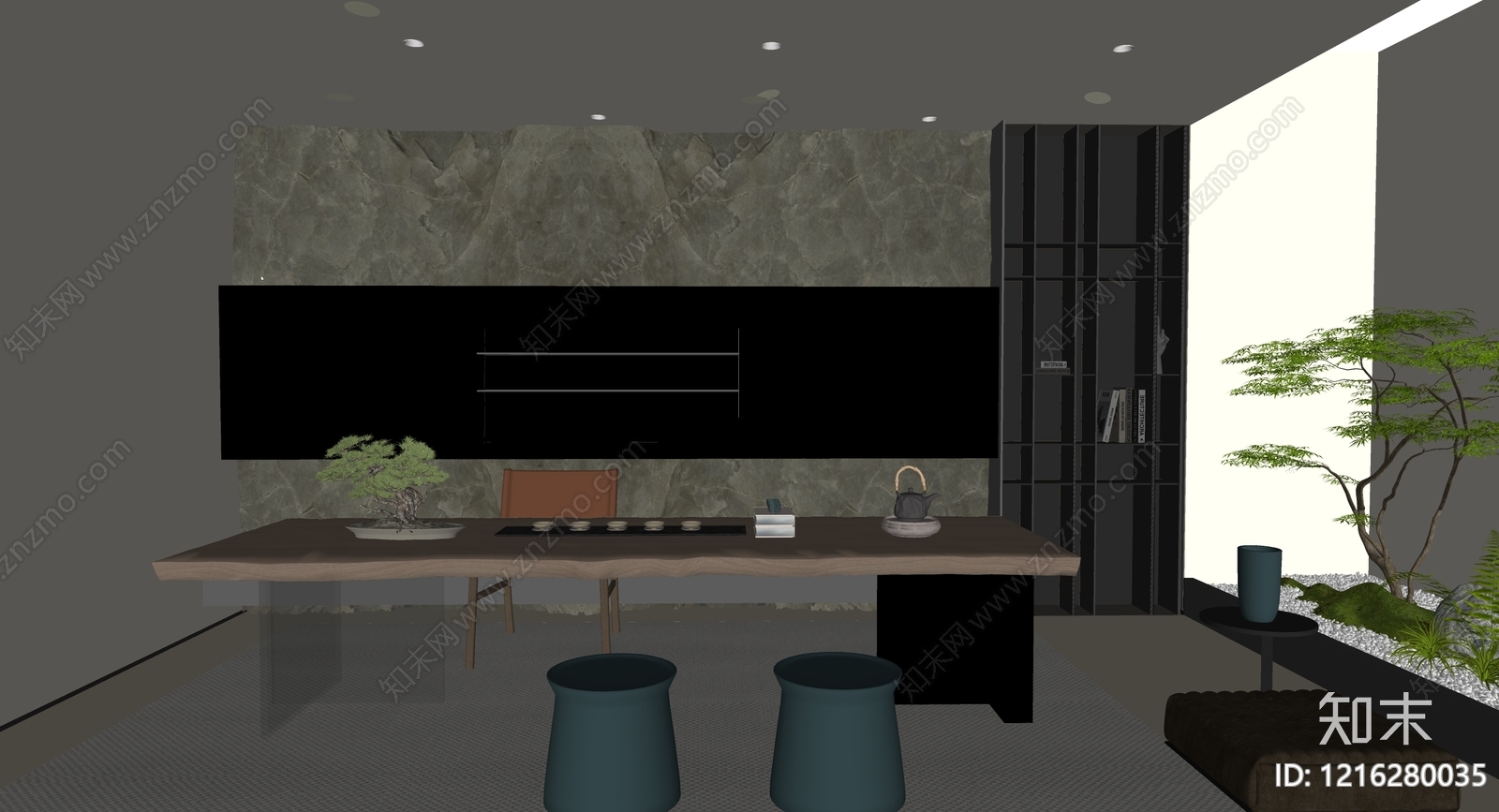 新中式茶室SU模型下载【ID:1216280035】
