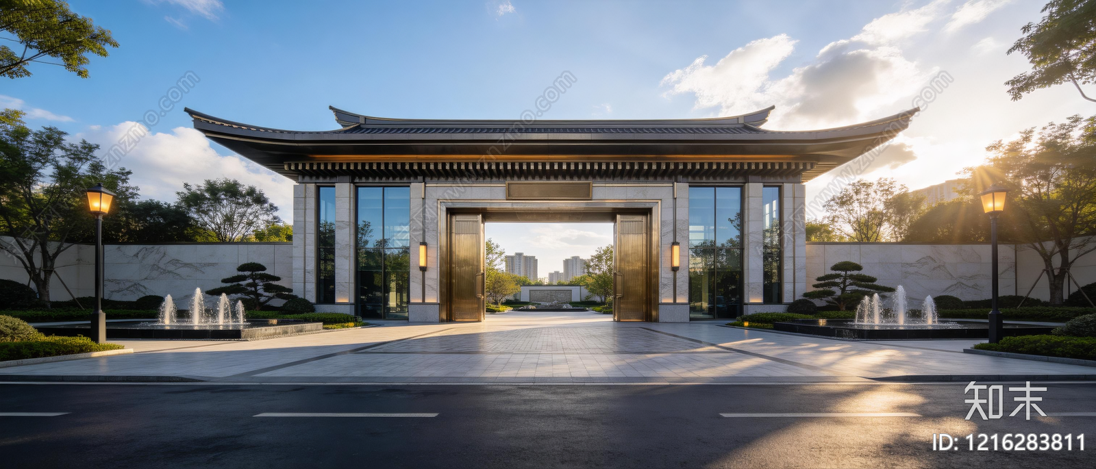新中式小区HDR贴图下载【ID:1216283811】
