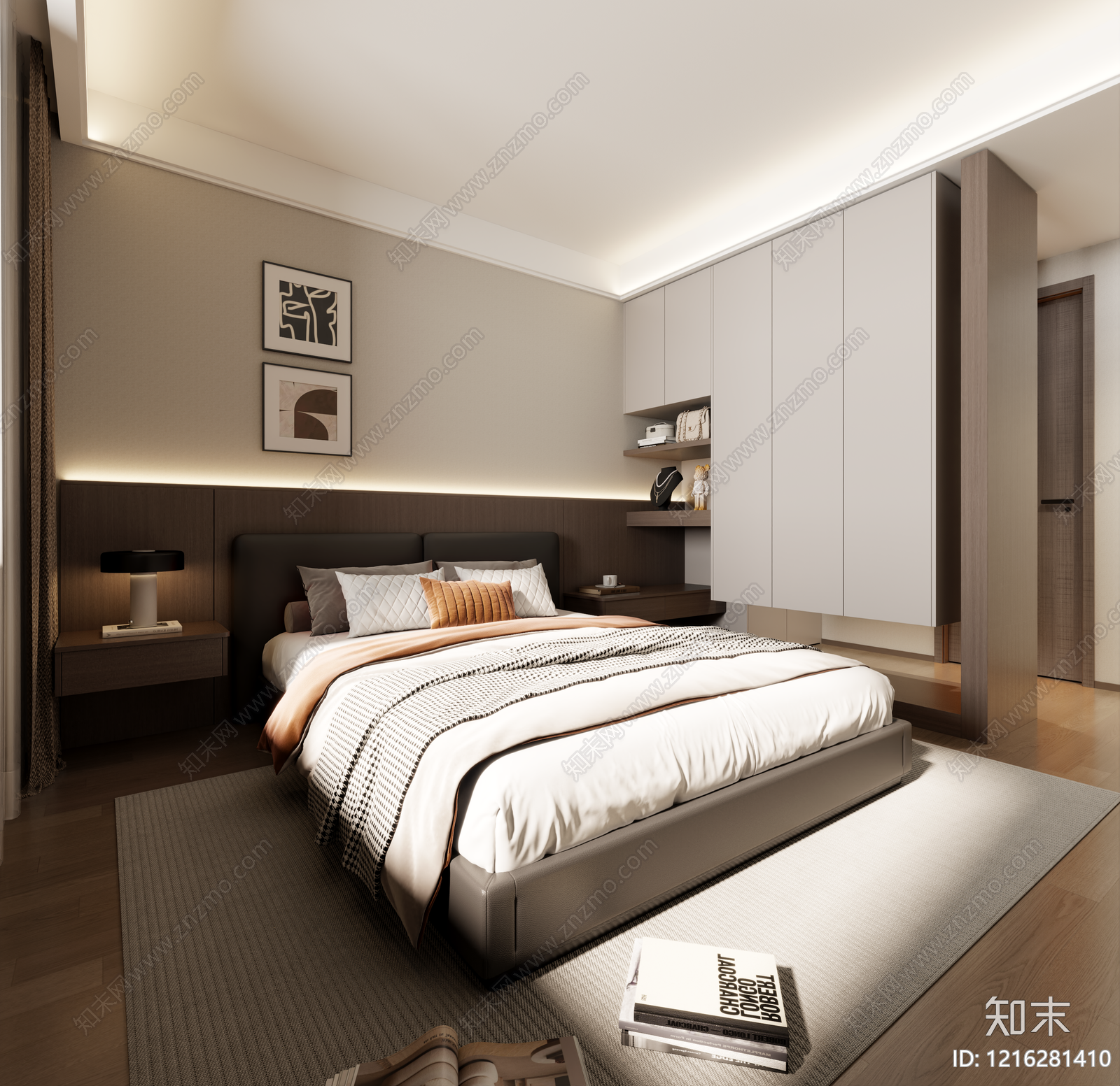 现代简约主卧3D模型下载【ID:1216281410】