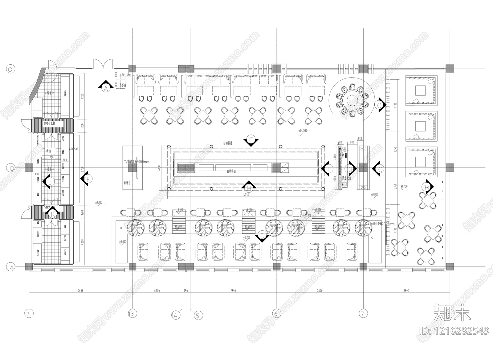 现代自助餐厅施工图下载【ID:1216282549】