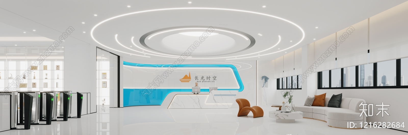 现代简约办公大堂SU模型下载【ID:1216282684】