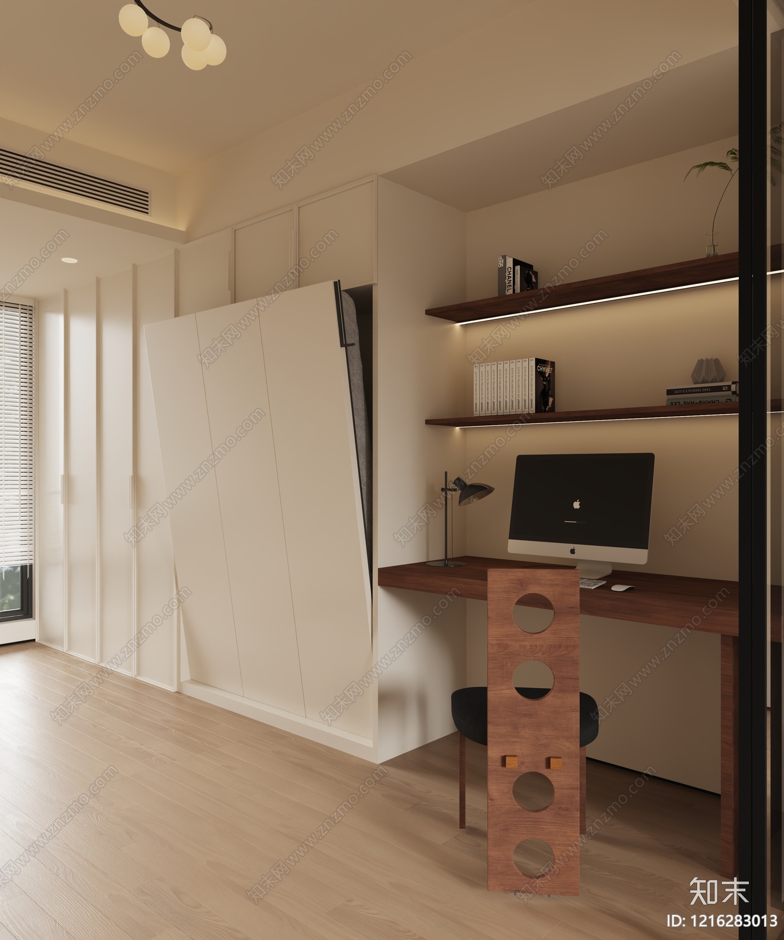 奶油风书房3D模型下载【ID:1216283013】
