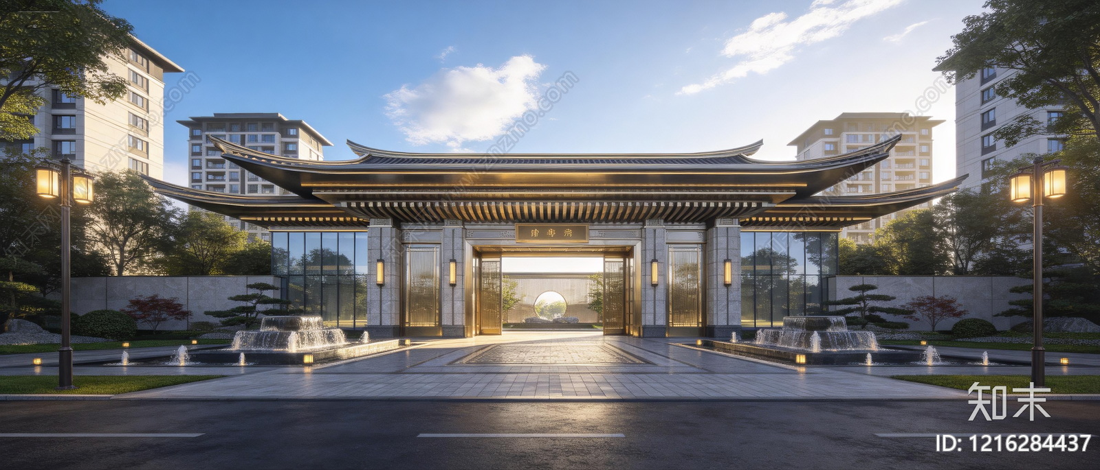 新中式小区HDR贴图下载【ID:1216284437】