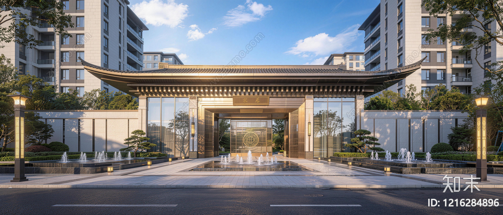 新中式小区HDR贴图下载【ID:1216284896】