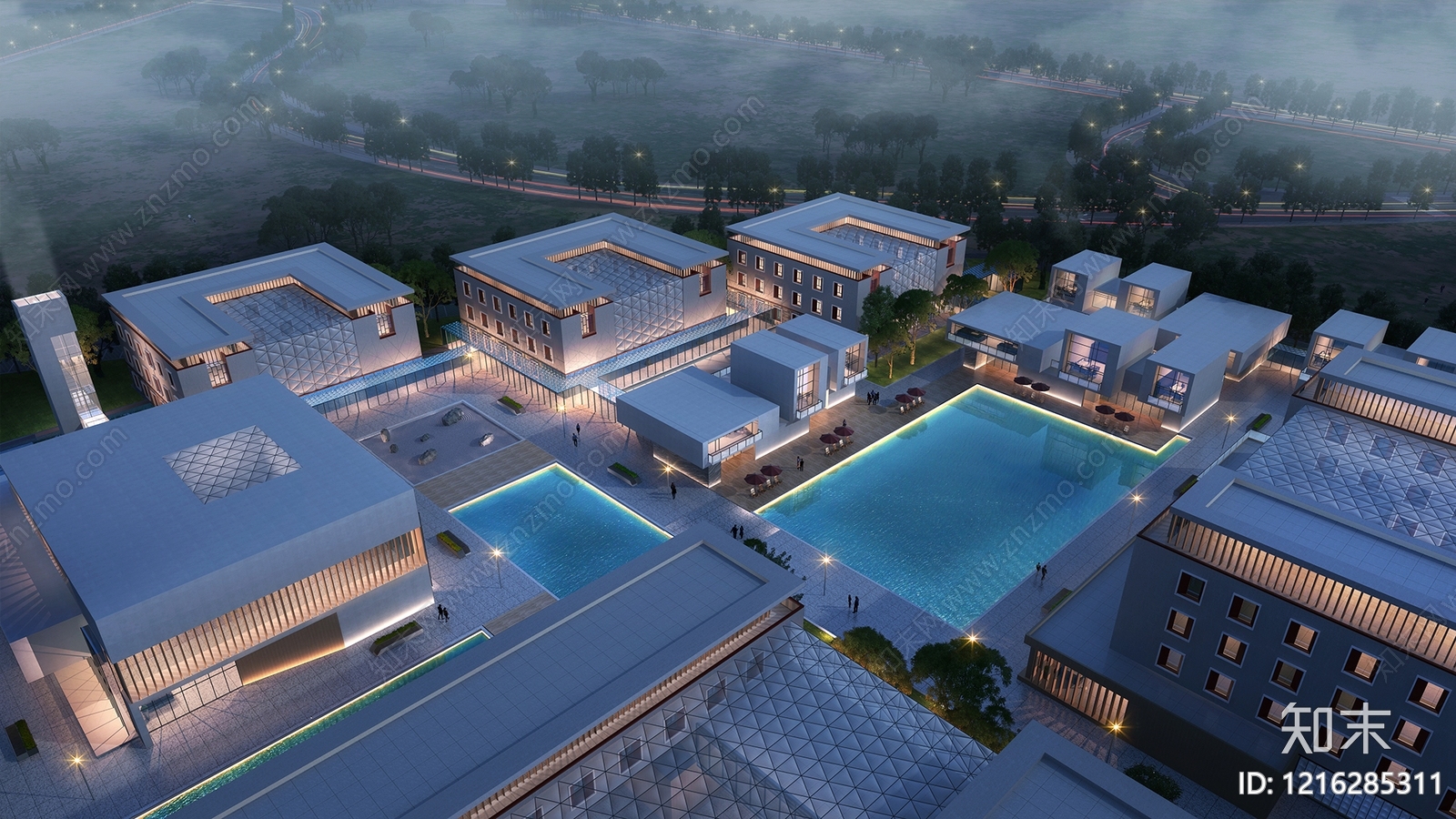 现代主义鸟瞰规划3D模型下载【ID:1216285311】