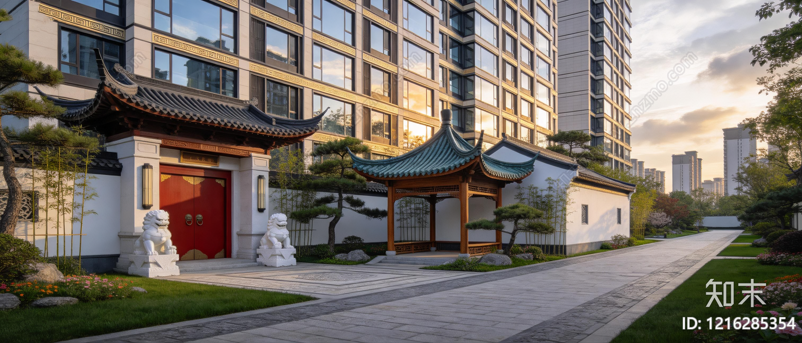 新中式小区HDR贴图下载【ID:1216285354】