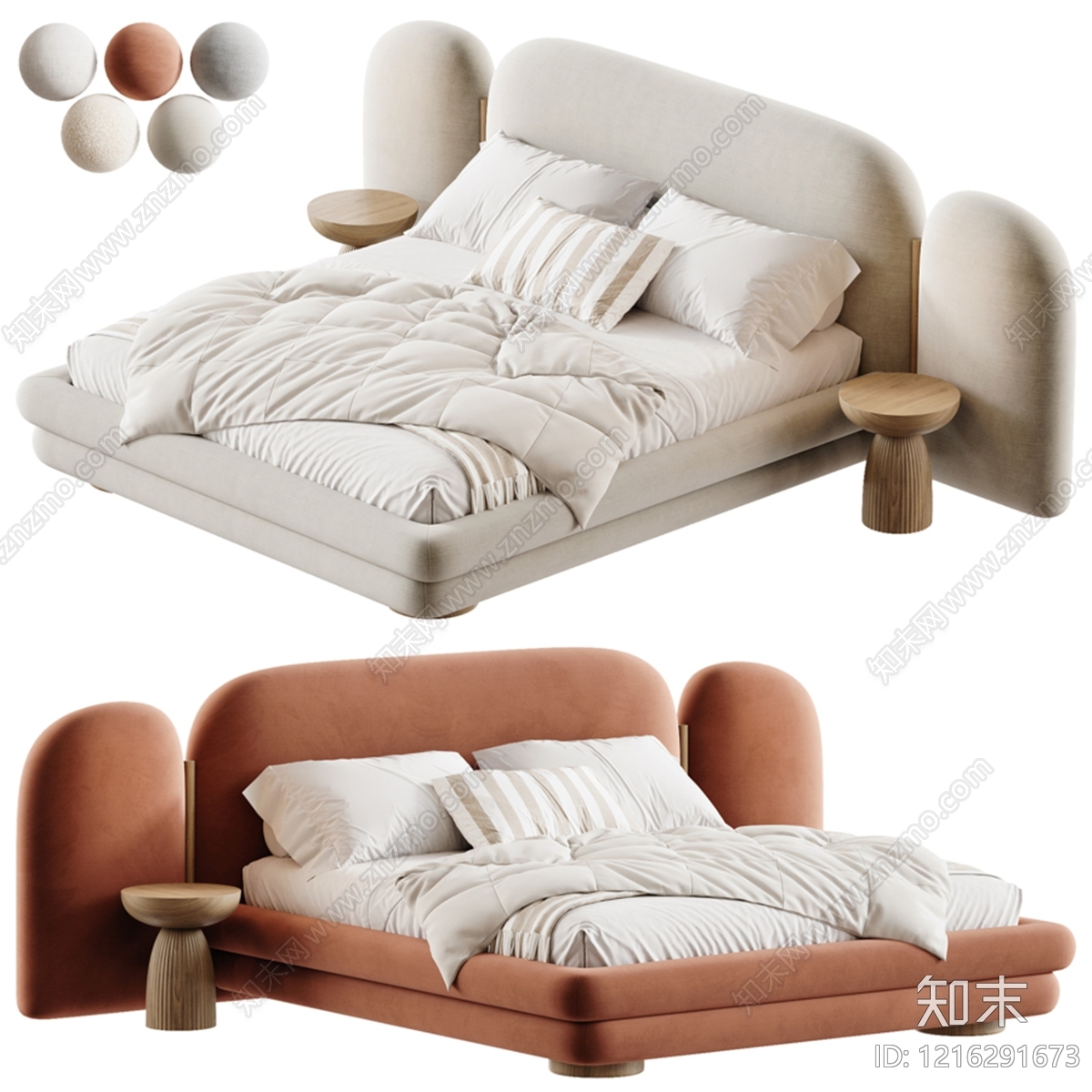 奶油风双人床3D模型下载【ID:1216291673】