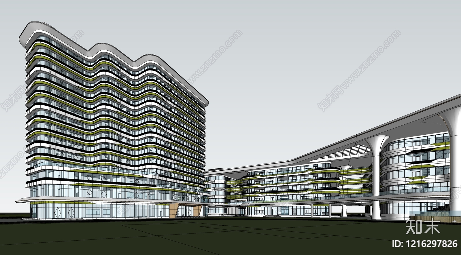 现代主义学校建筑SU模型下载【ID:1216297826】