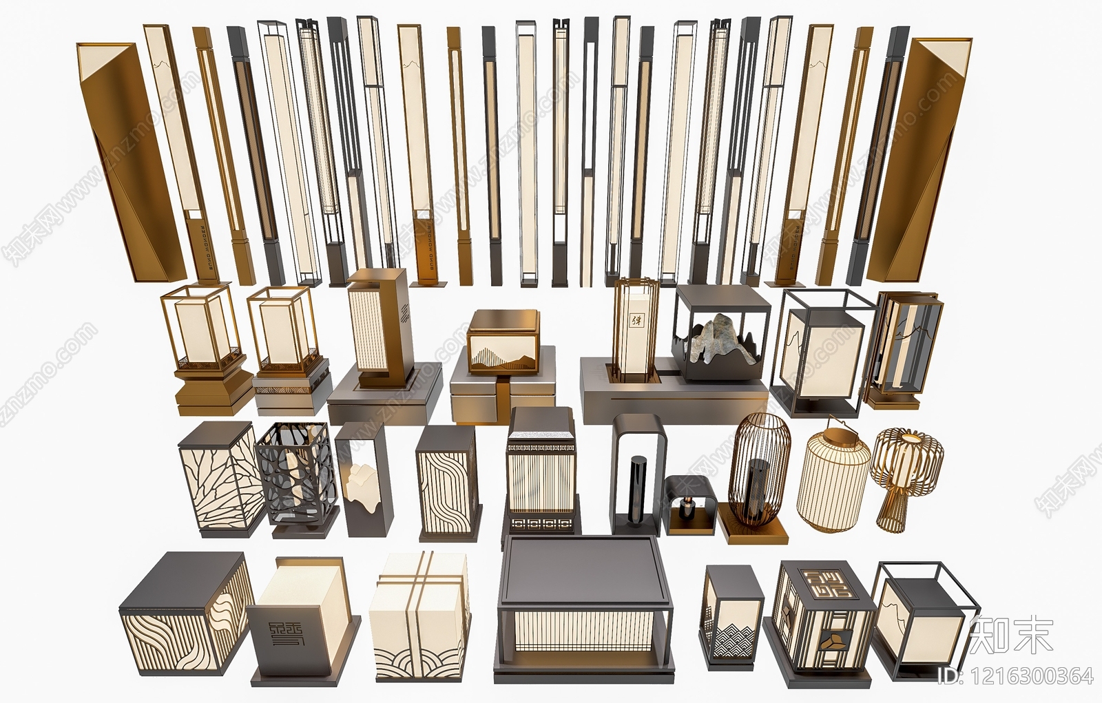 新中式灯具组合3D模型下载【ID:1216300364】