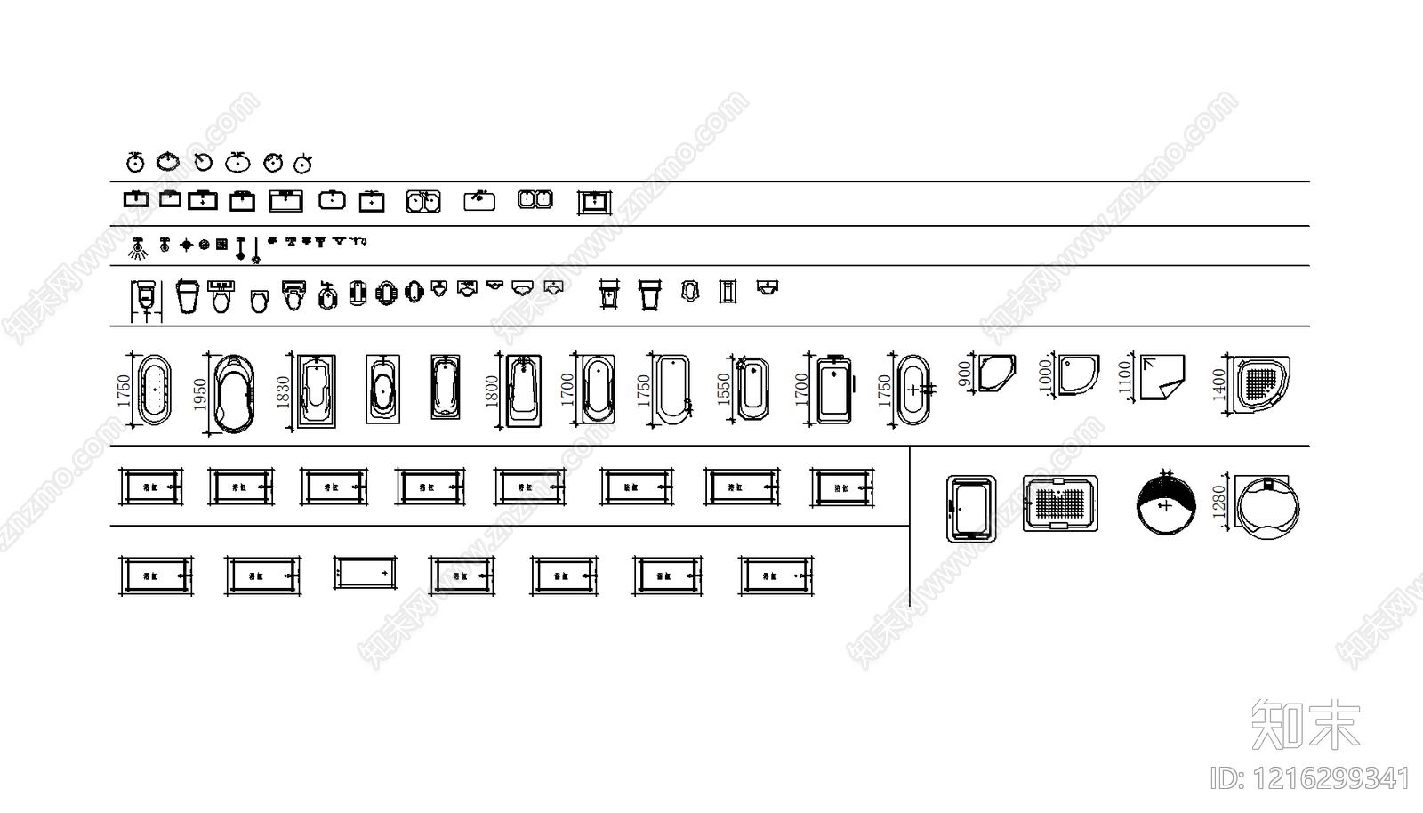 现代简约卫浴设施施工图下载【ID:1216299341】