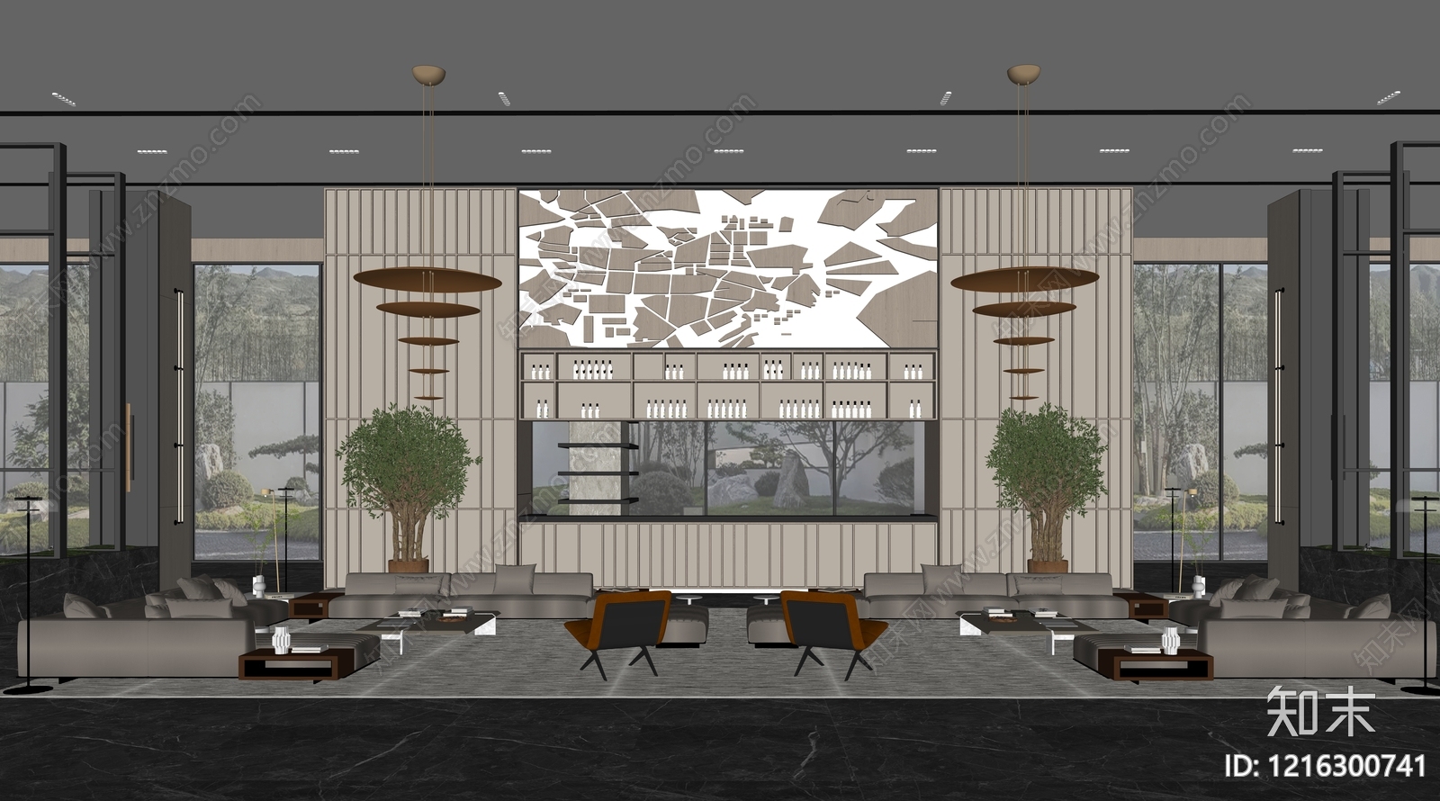 新中式售楼处SU模型下载【ID:1216300741】