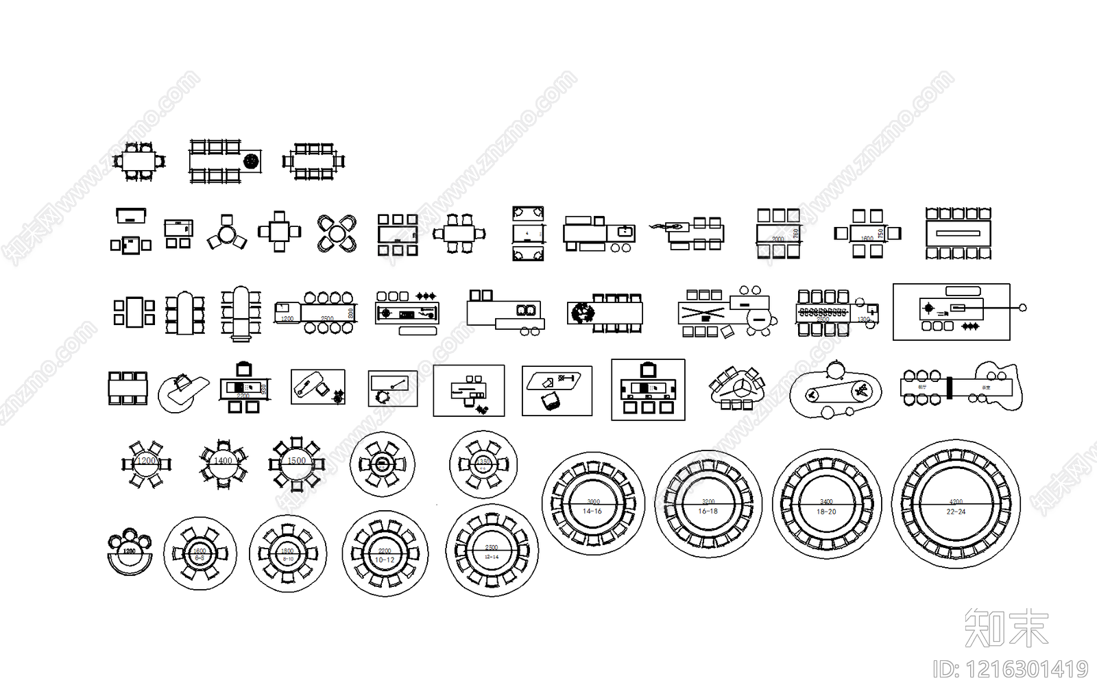 现代简约桌椅施工图下载【ID:1216301419】