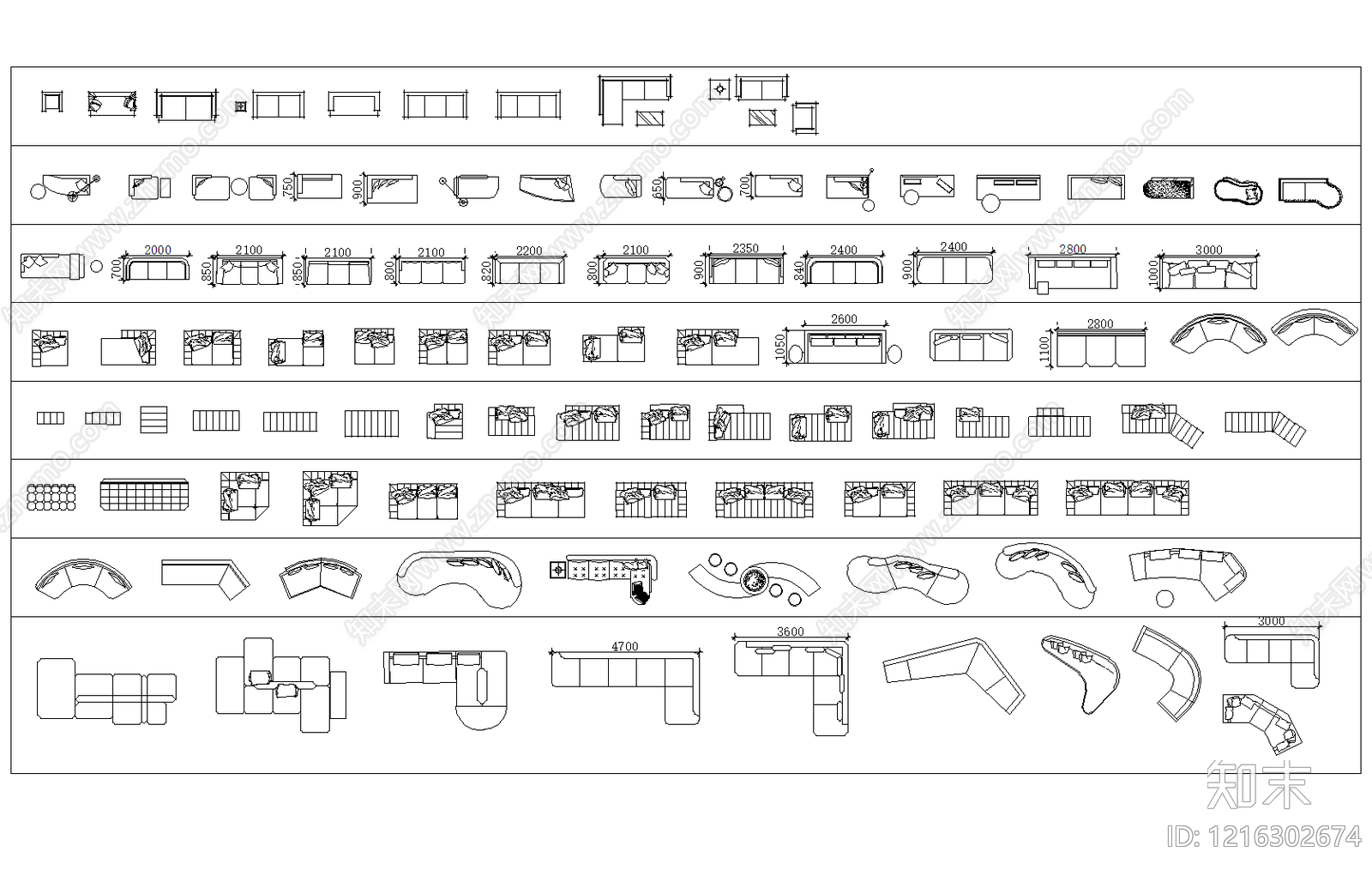 现代简约沙发施工图下载【ID:1216302674】