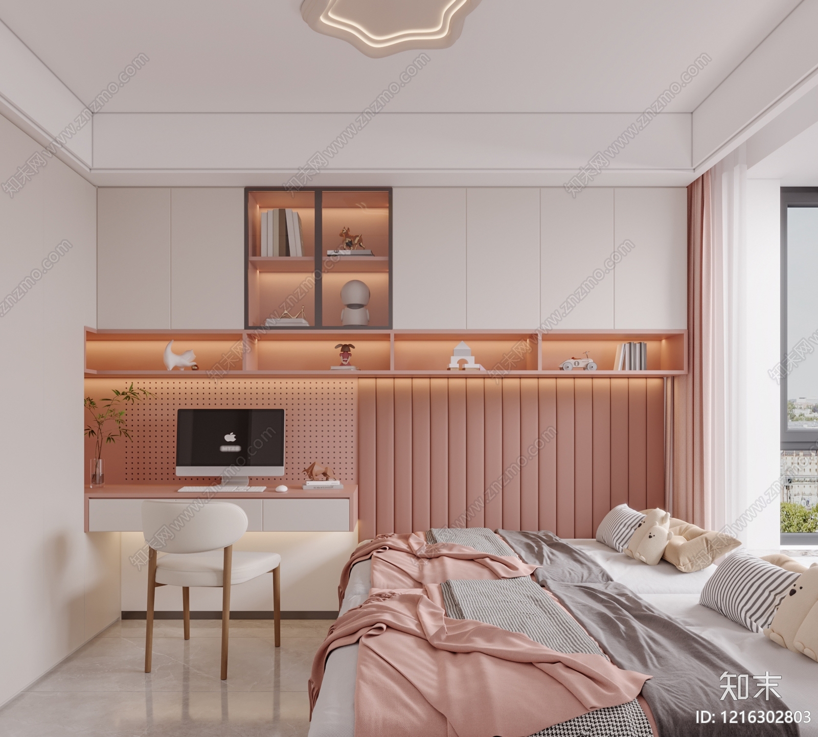 奶油风女孩房3D模型下载【ID:1216302803】
