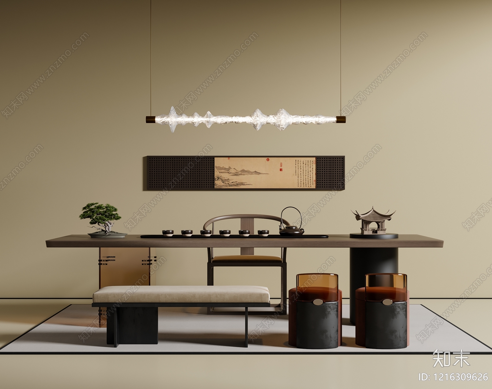 新中式茶桌椅3D模型下载【ID:1216309626】