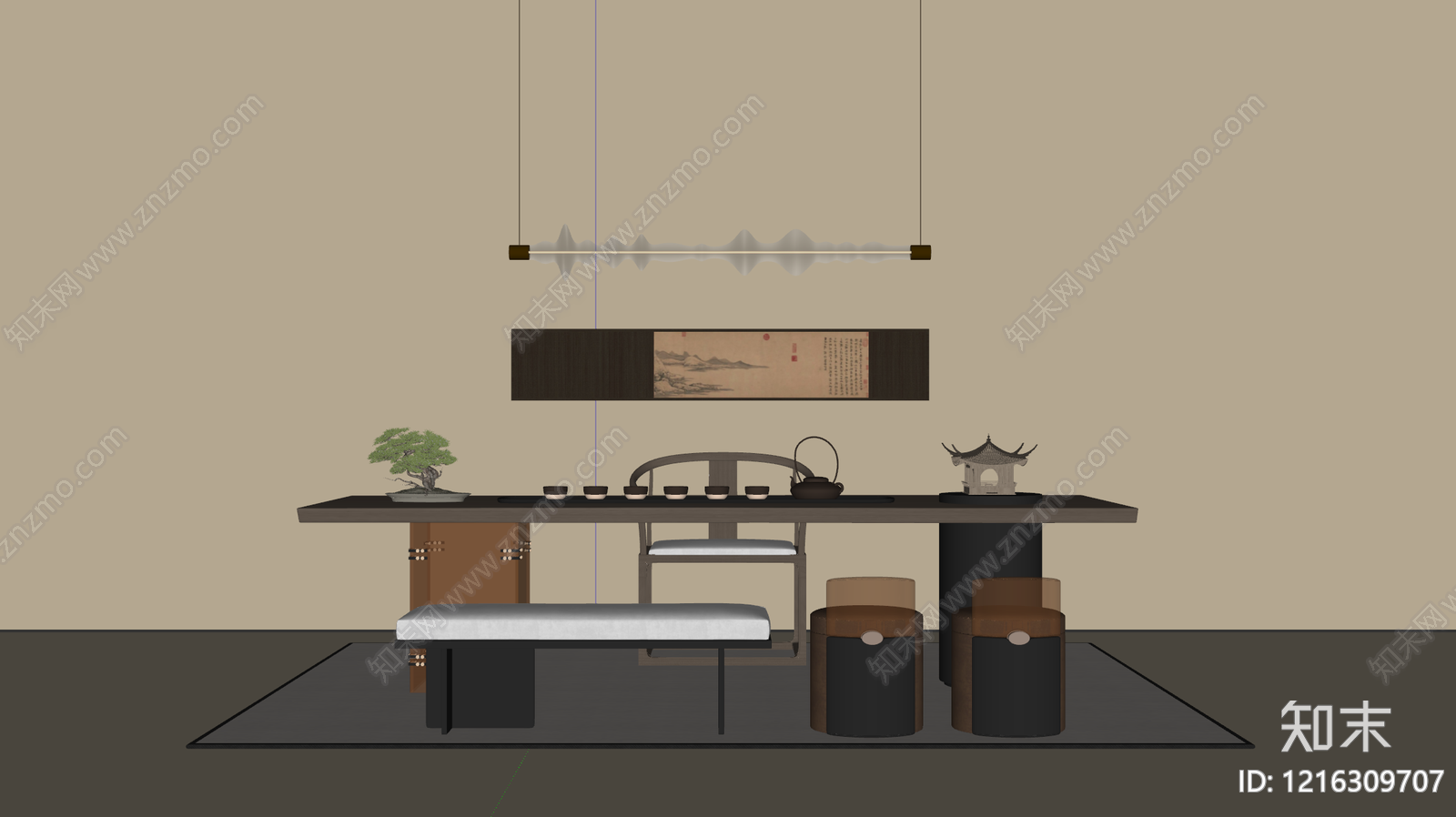 新中式茶桌椅SU模型下载【ID:1216309707】