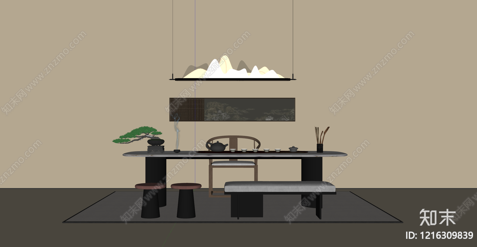 新中式茶桌椅SU模型下载【ID:1216309839】