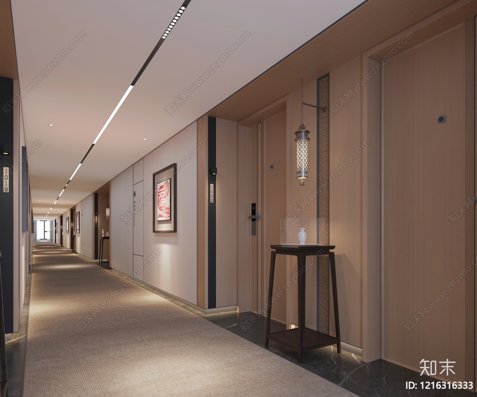 新中式酒店走廊3D模型下载【ID:1216316333】