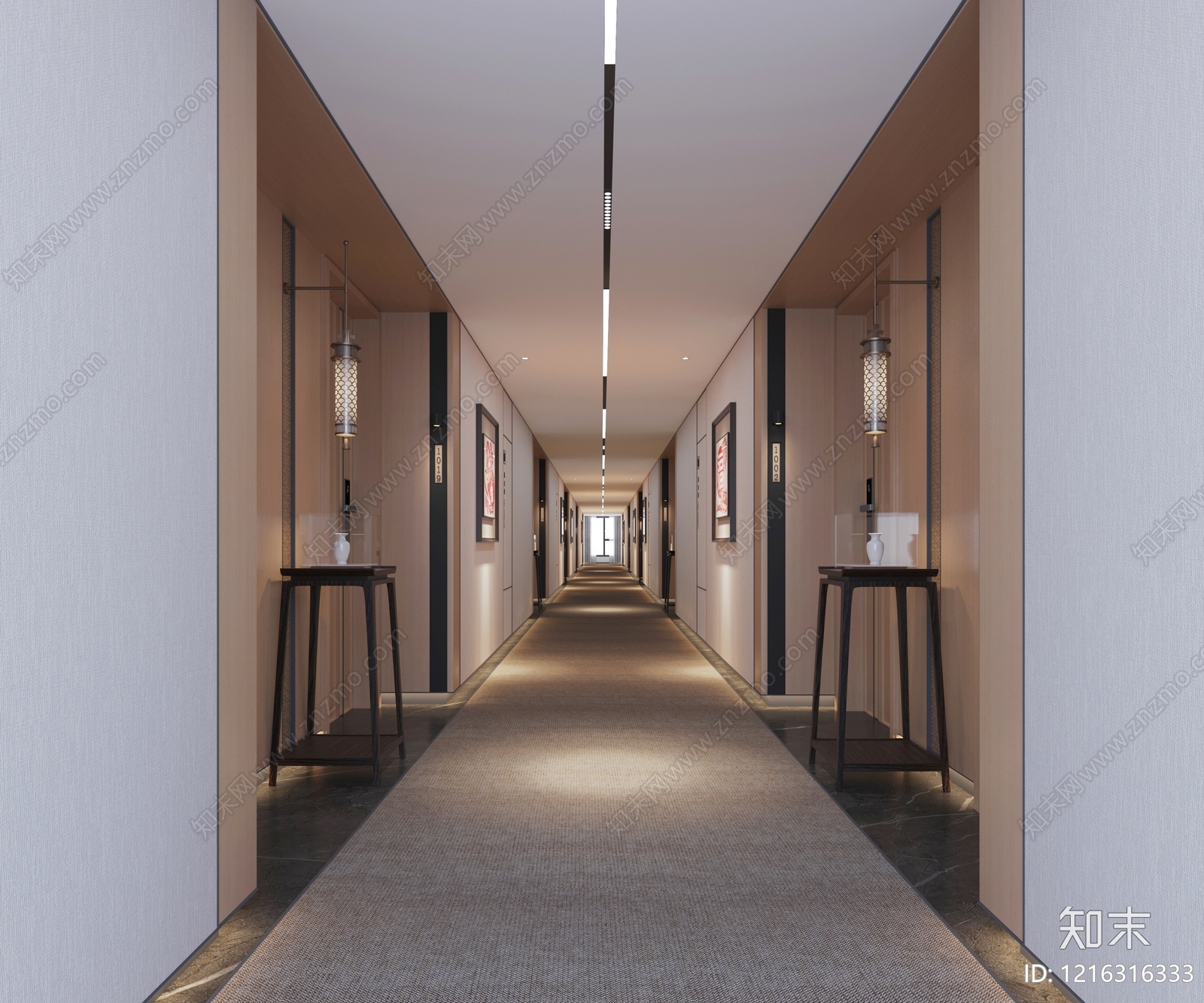 新中式酒店走廊3D模型下载【ID:1216316333】