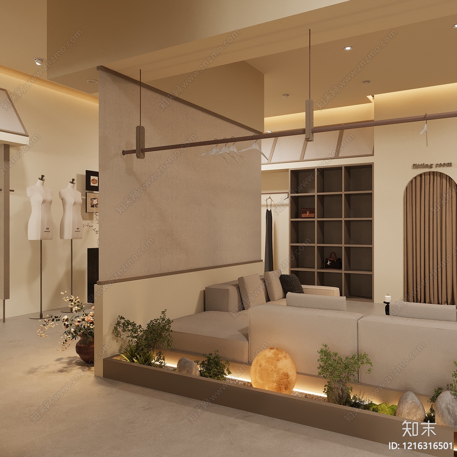 日式侘寂风服装店3D模型下载【ID:1216316501】