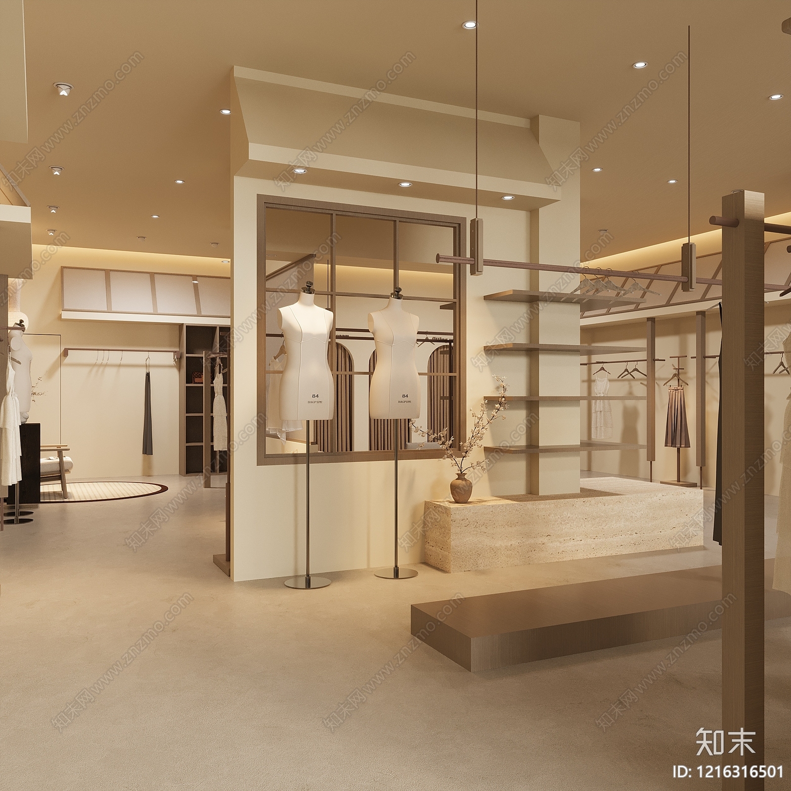 日式侘寂风服装店3D模型下载【ID:1216316501】