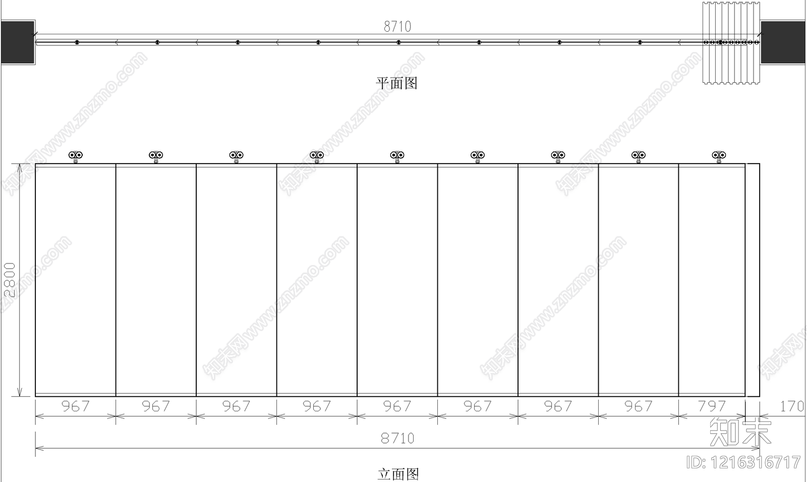 现代屏风隔断cad施工图下载【ID:1216316717】
