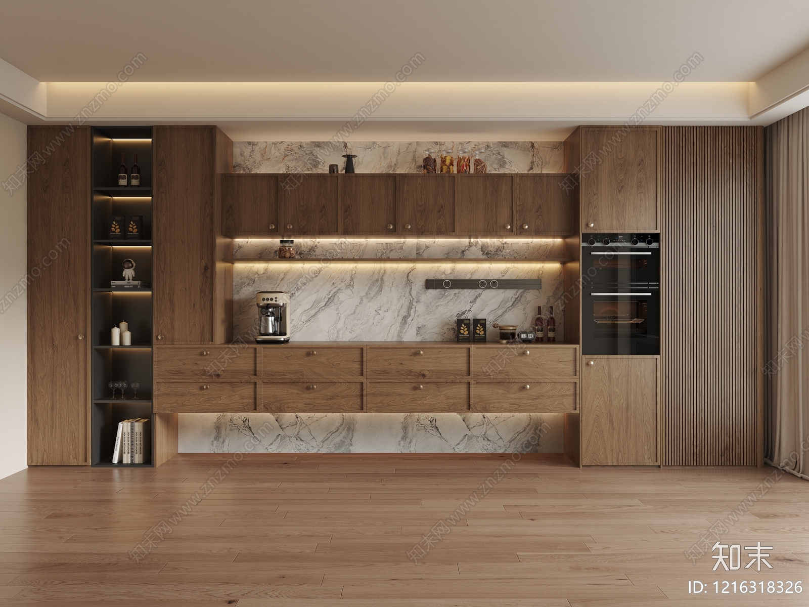 原木风开放式厨房3D模型下载【ID:1216318326】