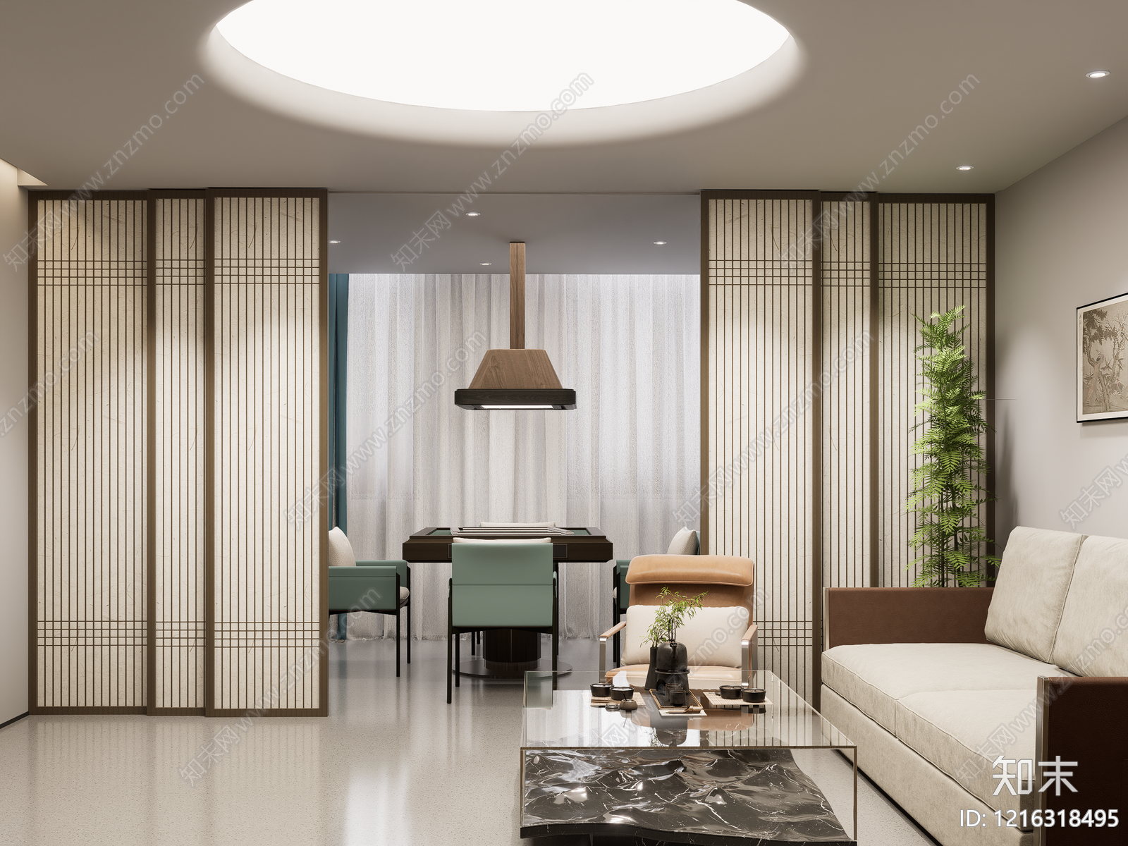 新中式棋牌室SU模型下载【ID:1216318495】